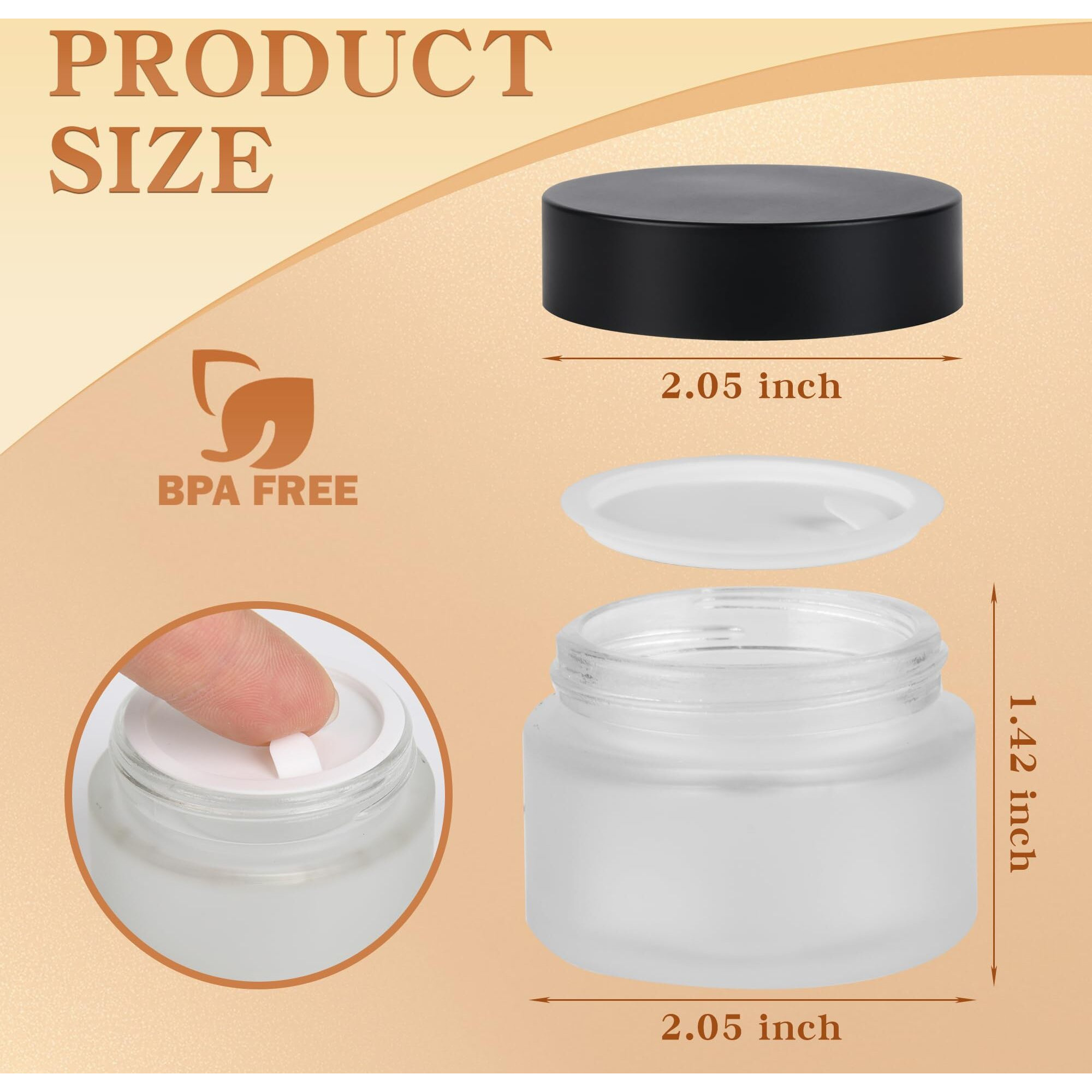 Glass Jars With Lids,Eco-Friendly Cosmetic Containers With Airtight Black Lids & Liners, Multi-Color Options For Cream, Lotion, Body Butter, Diy Skincare Travel Jars (Clear Frosted, 1Oz)