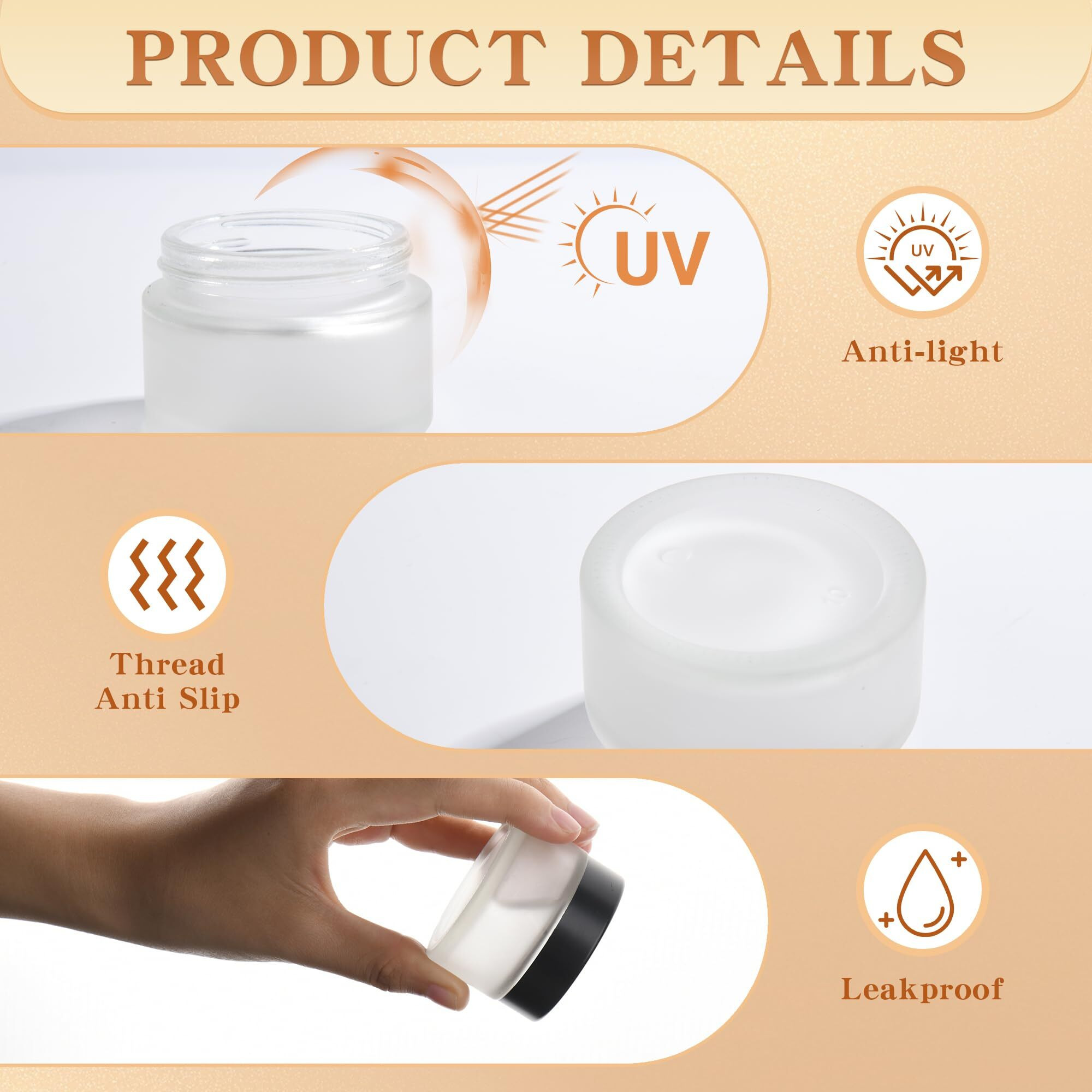 Glass Jars With Lids,Eco-Friendly Cosmetic Containers With Airtight Black Lids & Liners, Multi-Color Options For Cream, Lotion, Body Butter, Diy Skincare Travel Jars (Clear Frosted, 1Oz)