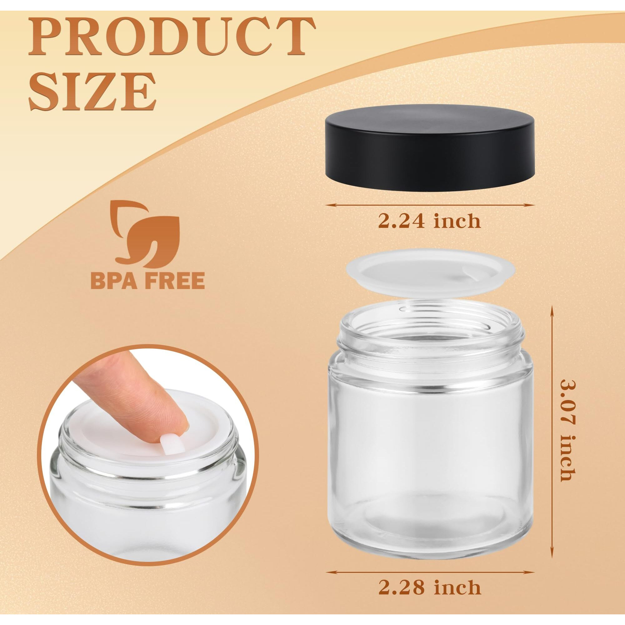 Glass Jars With Lids,Eco-Friendly Cosmetic Containers With Airtight Black Lids & Liners, Multi-Color Options For Cream, Lotion, Body Butter, Diy Skincare Travel Jars (Clear, 4Oz)