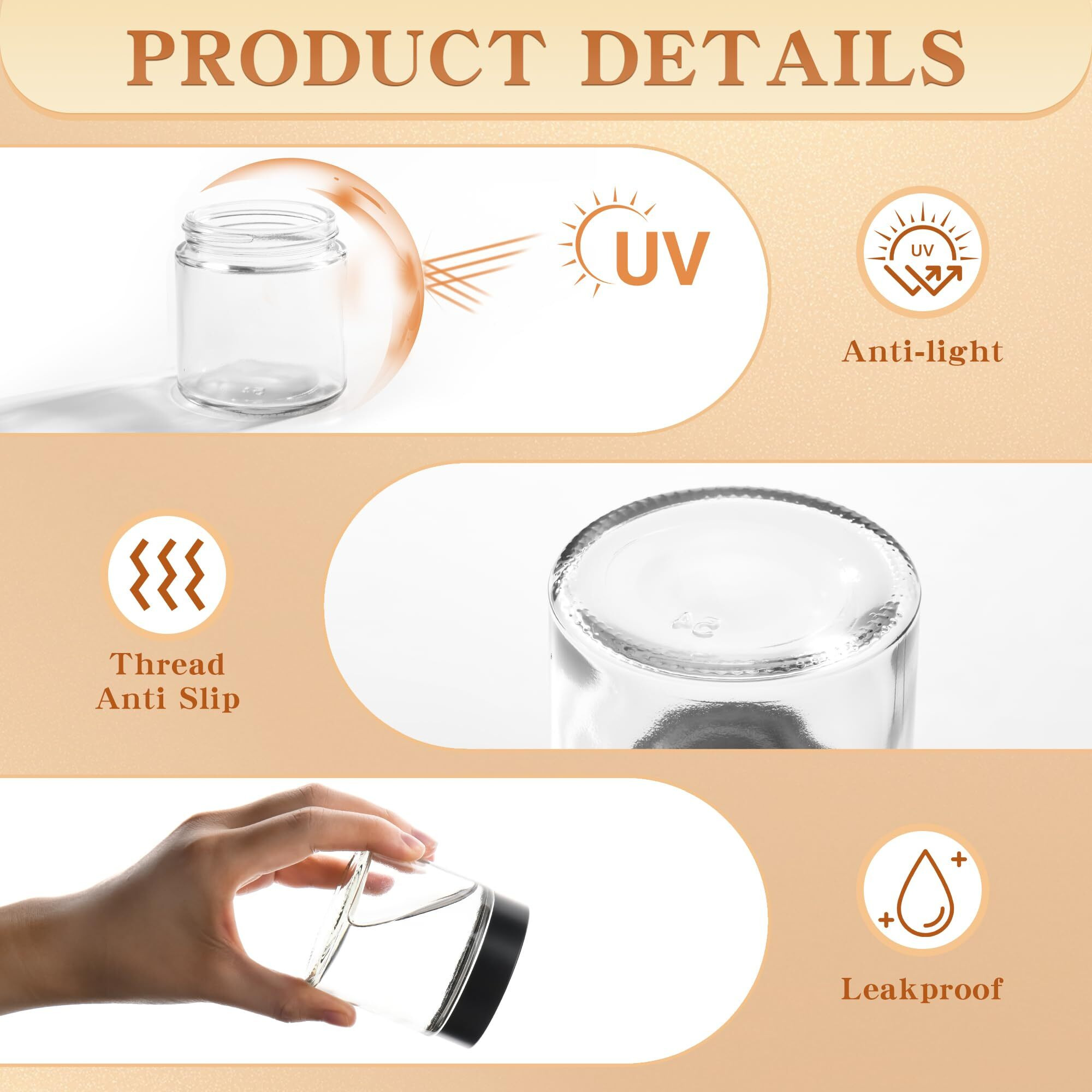 Glass Jars With Lids,Eco-Friendly Cosmetic Containers With Airtight Black Lids & Liners, Multi-Color Options For Cream, Lotion, Body Butter, Diy Skincare Travel Jars (Clear, 4Oz)