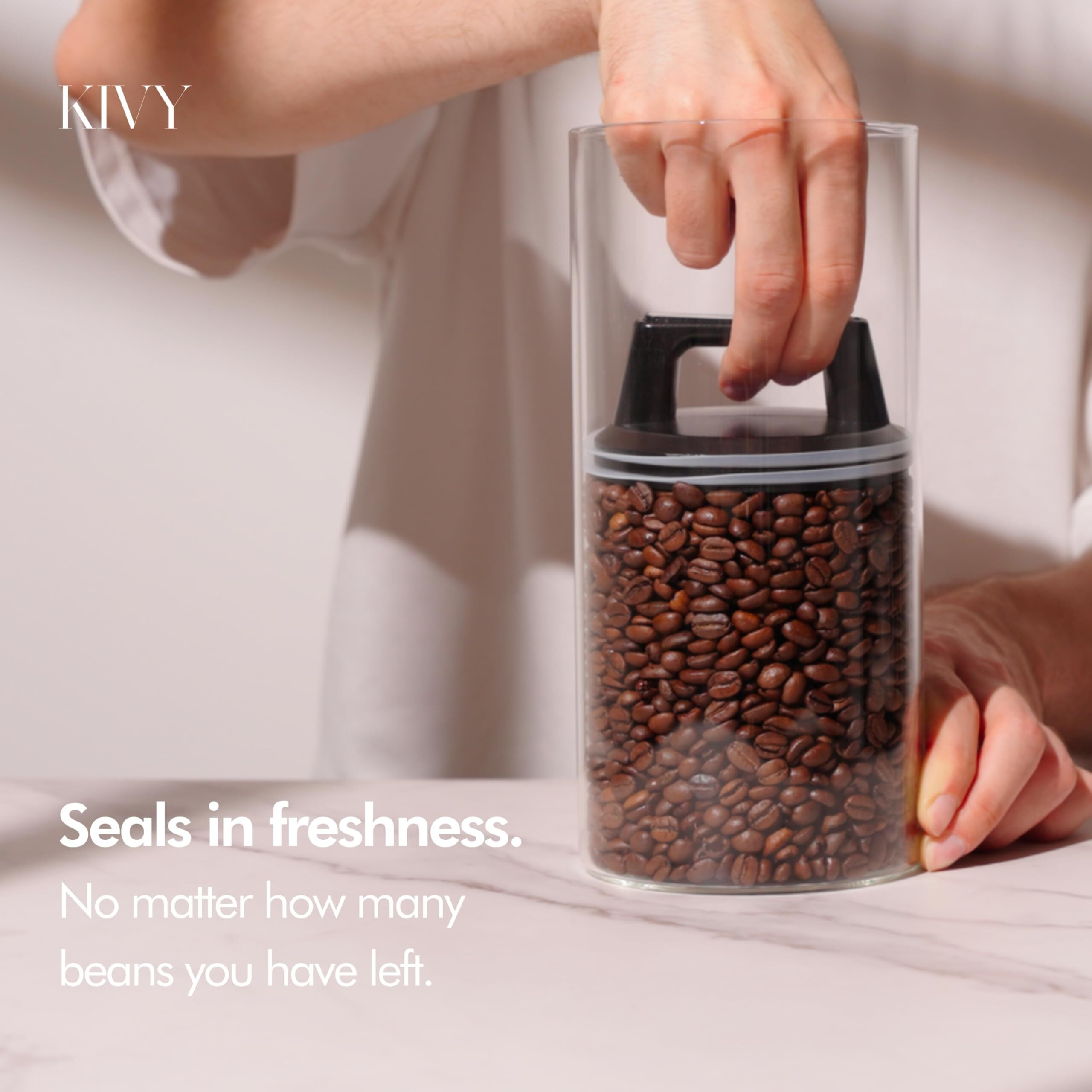 Kivy Vacuum Coffee Canister - Push Lid Preserves Coffee Aroma & Oil - Stainless Steel Airtight Coffee Canister - Container For Ground & Coffee Bean Storage - Removes Excess Air