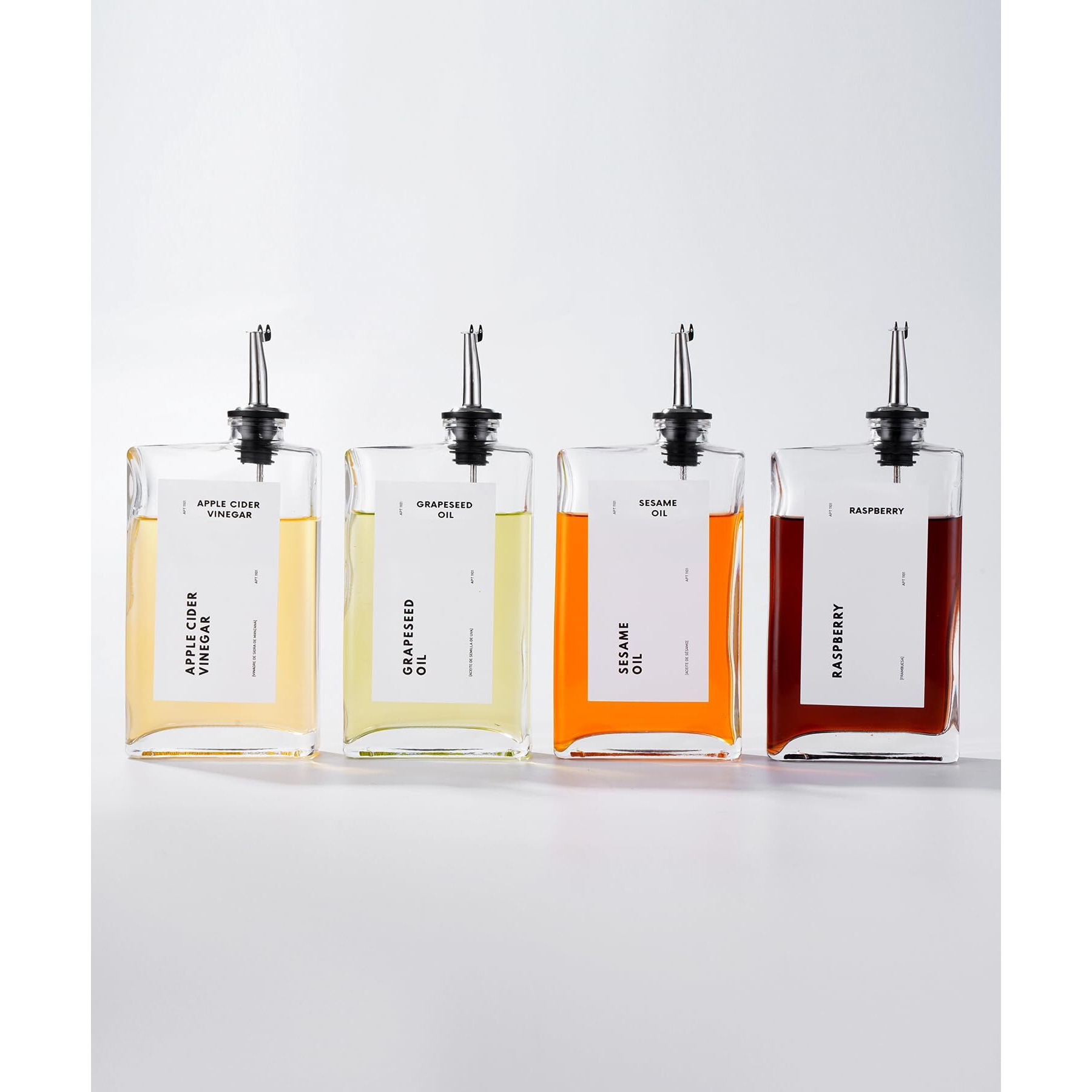 Apt 1101 Olive Oil Dispenser For Kitchen, Cooking Oil Dispenser, Oil And Vinegar Dispenser Set, Olive Oil Bottle, Soy Sauce Dispenser, Coffee Syrup Bottles - 4 Pcs, Silver