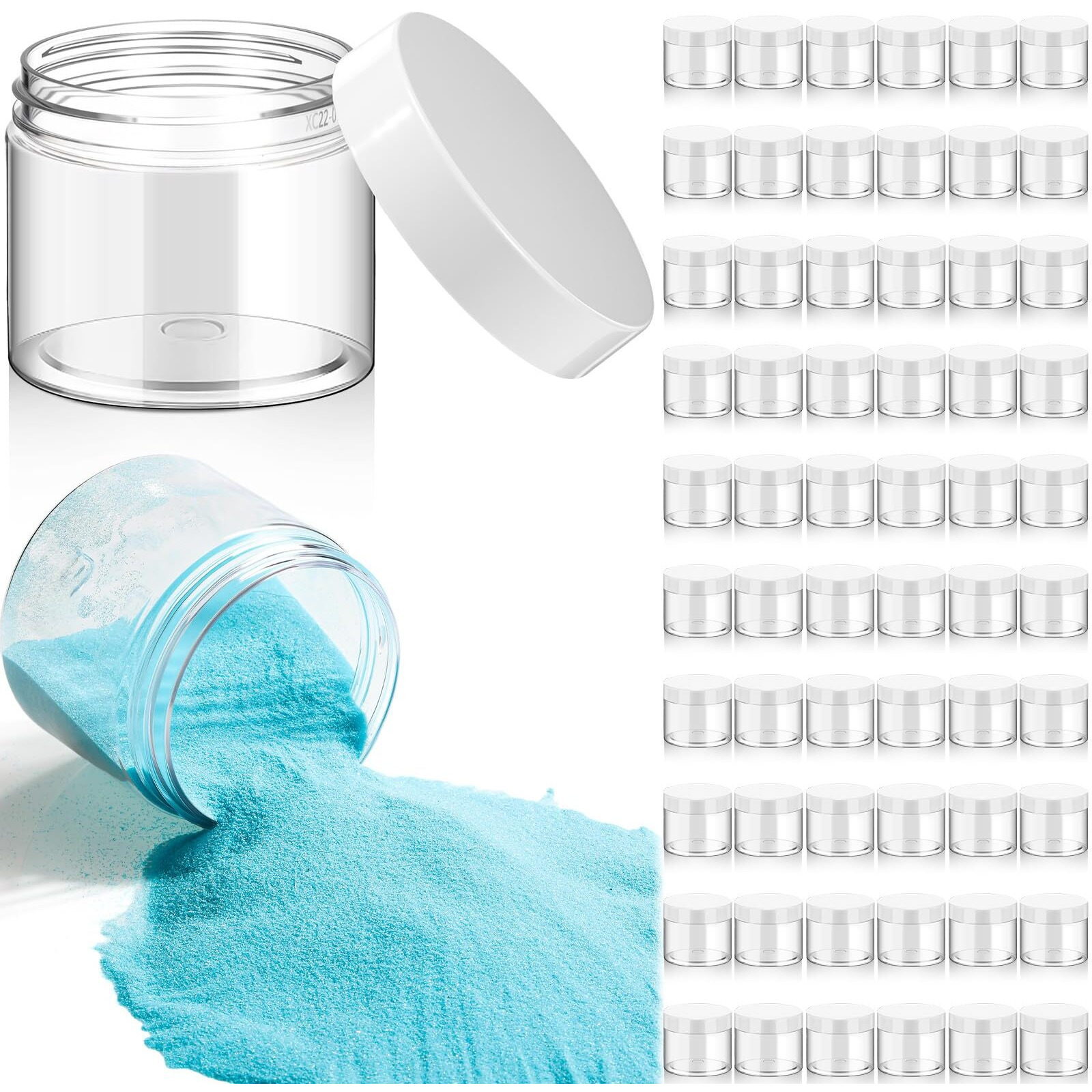 Patelai 60 Pcs Plastic Container Jars With Lids Round Clear Travel Cosmetic Container Jars For Toiletries, Lotion, Cream, Ointments, Makeup, Rhinestone, Samples, Kitchen Storage(White,6 Oz)