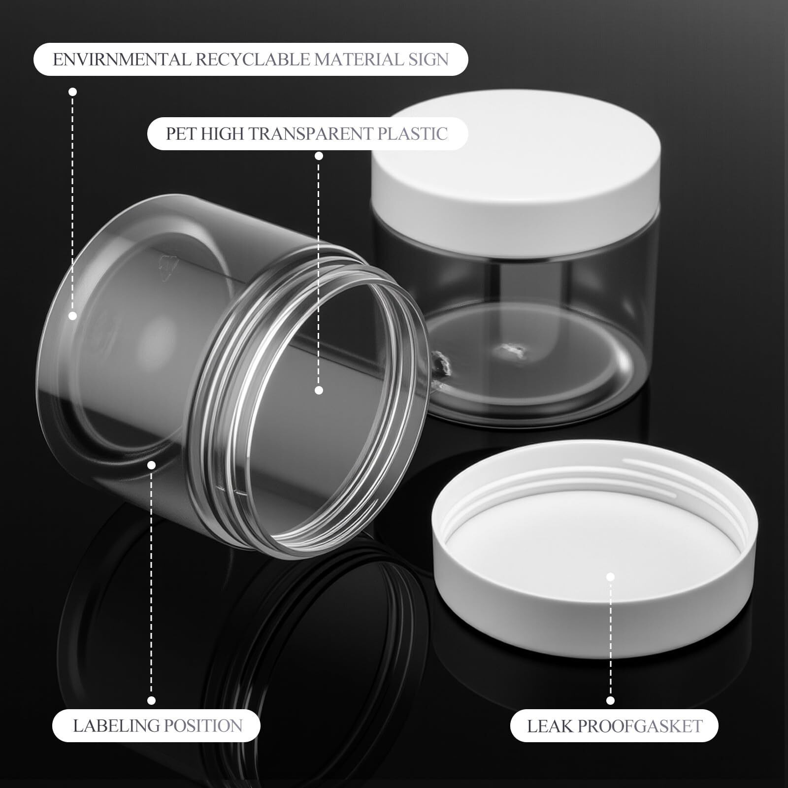 Patelai 60 Pcs Plastic Container Jars With Lids Round Clear Travel Cosmetic Container Jars For Toiletries, Lotion, Cream, Ointments, Makeup, Rhinestone, Samples, Kitchen Storage(White,6 Oz)
