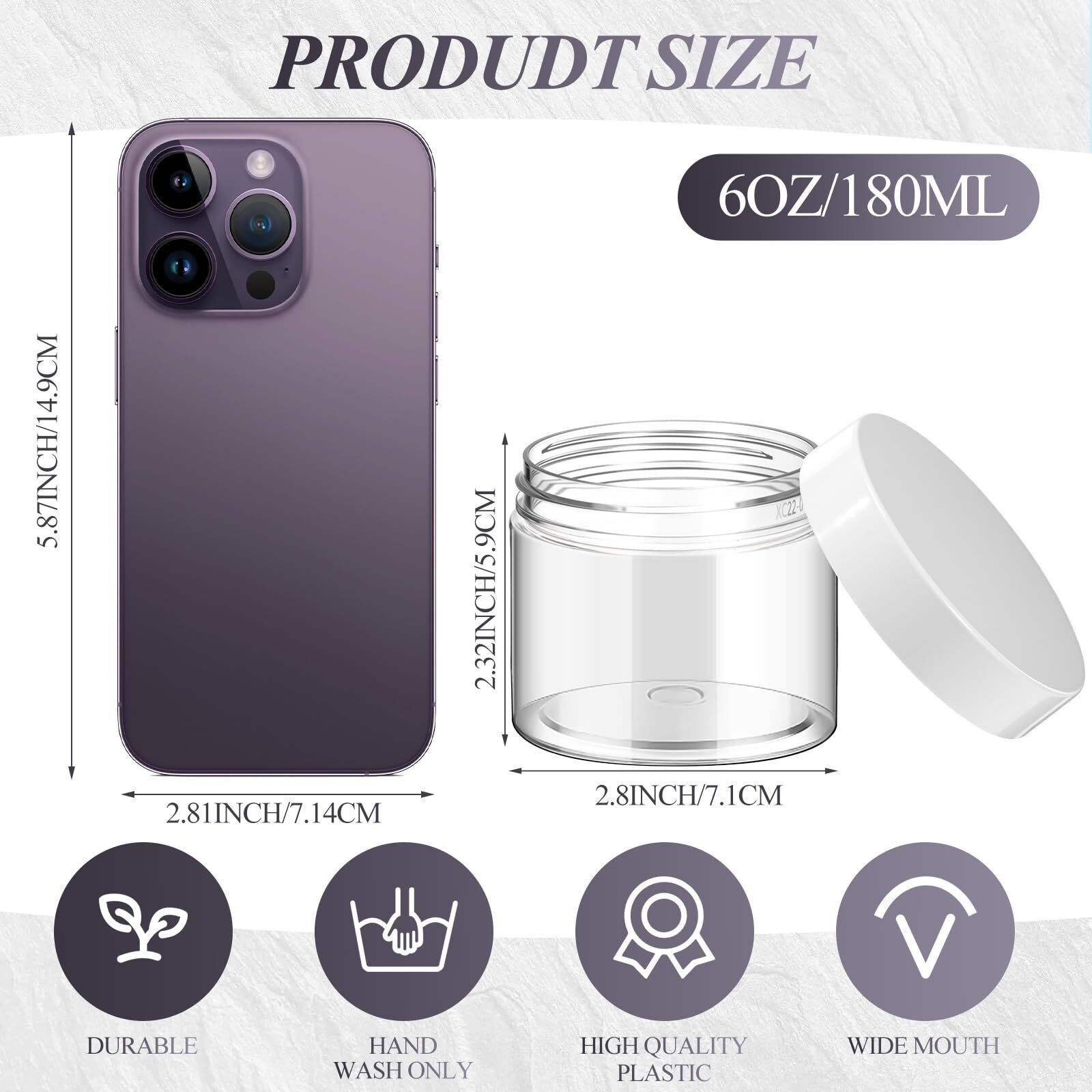 Patelai 60 Pcs Plastic Container Jars With Lids Round Clear Travel Cosmetic Container Jars For Toiletries, Lotion, Cream, Ointments, Makeup, Rhinestone, Samples, Kitchen Storage(White,6 Oz)