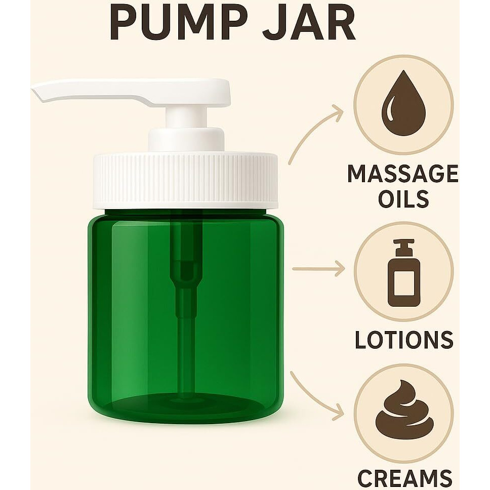 Royal Massage 16Oz Refillable Pump Jar With Locking Dip Tube Dispenser - Bpa-Free Plastic Container For Massage Oils, Lotions, Creams - Ribbed Lid Wide-Mouth Jar - Durable & Reusable (1, White/White)