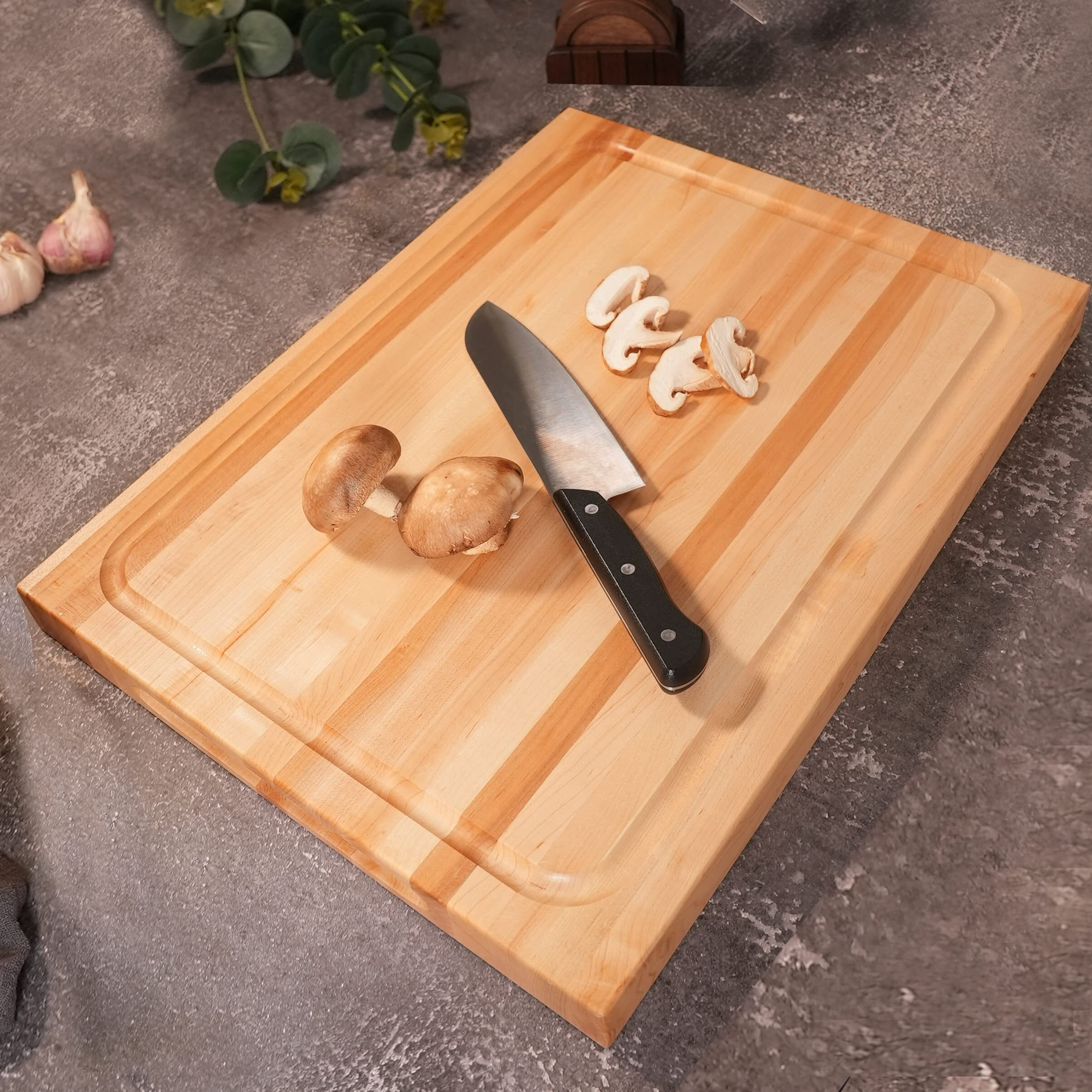 Consdan Wood Cutting Board For Kitchen, Usa Grown Hardwood, 16 X 12, Hard Maple With Invisible Inner Handle, Prefinished With Food-Grade Oil, Suitable For Kitchen Edge Grain, 1-1/2"" Thick