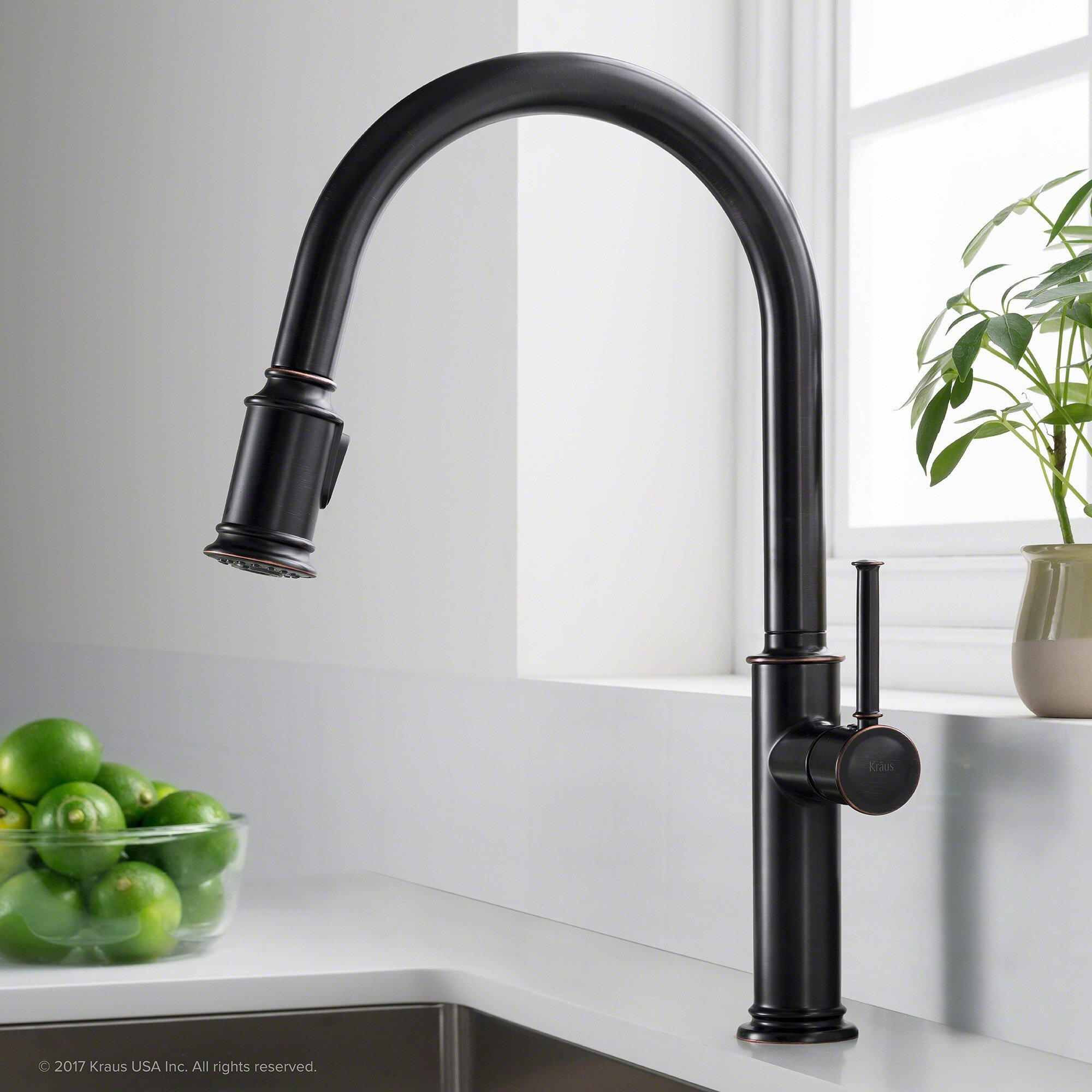 Kraus Sellette Single Handle Pull-Down Kitchen Faucet With Deck Plate And Soap Dispenser In Oil Rubbed Bronze, Kpf-1680Orb-Ksd-80Orb
