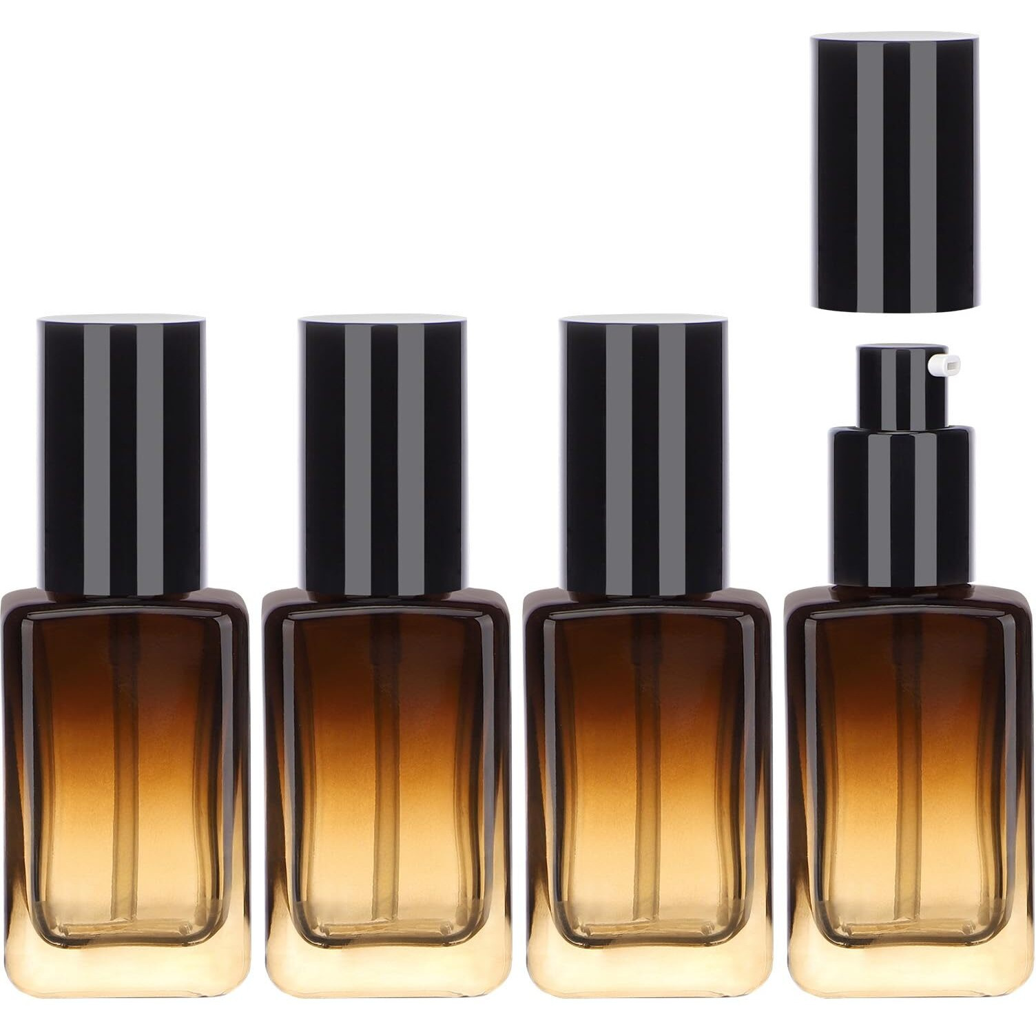 Segbeauty 1.69Oz Glass Pump Bottle, 4 Pack Empty Lotion Containers 50Ml Travel Size Pump Bottles Glass Lotion Dispenser Gradient Brown Foundation Bottle For Essential Oil Blends Cream