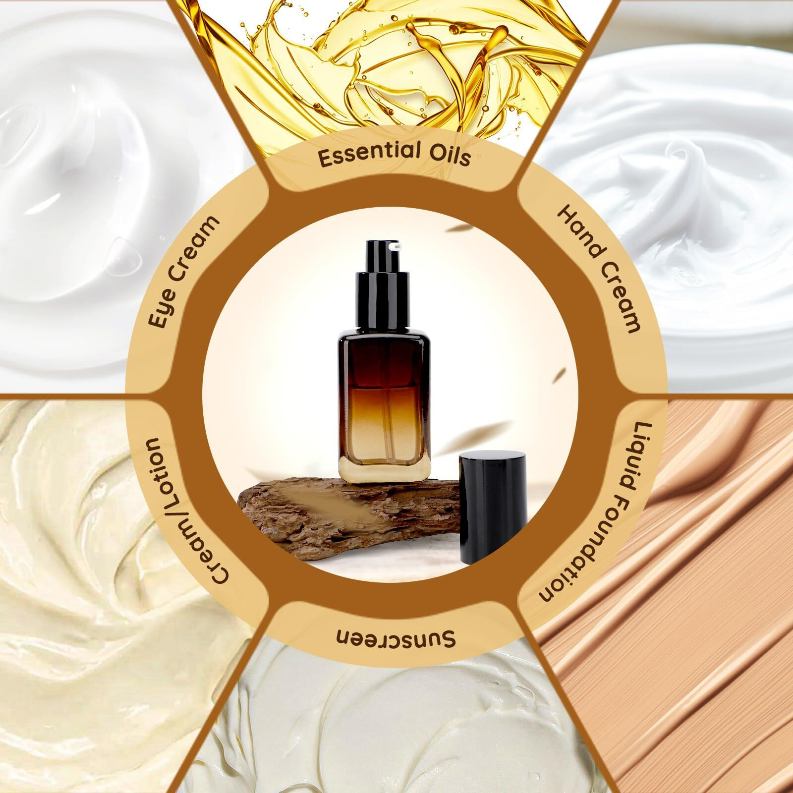 Segbeauty 1.69Oz Glass Pump Bottle, 4 Pack Empty Lotion Containers 50Ml Travel Size Pump Bottles Glass Lotion Dispenser Gradient Brown Foundation Bottle For Essential Oil Blends Cream