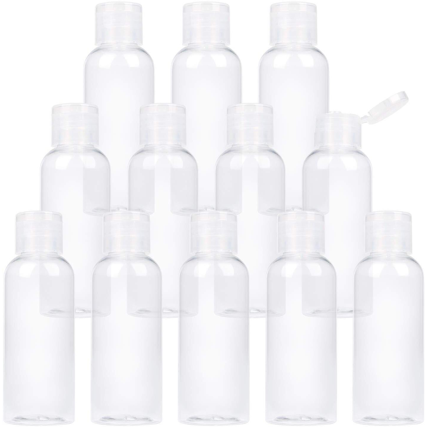 Trendbox 12 Pack Plastic Empty Bottles With Flip Cap For Shampoo, Lotions, Liquid Body Soap, Cream (2 Oz / 60 Ml)