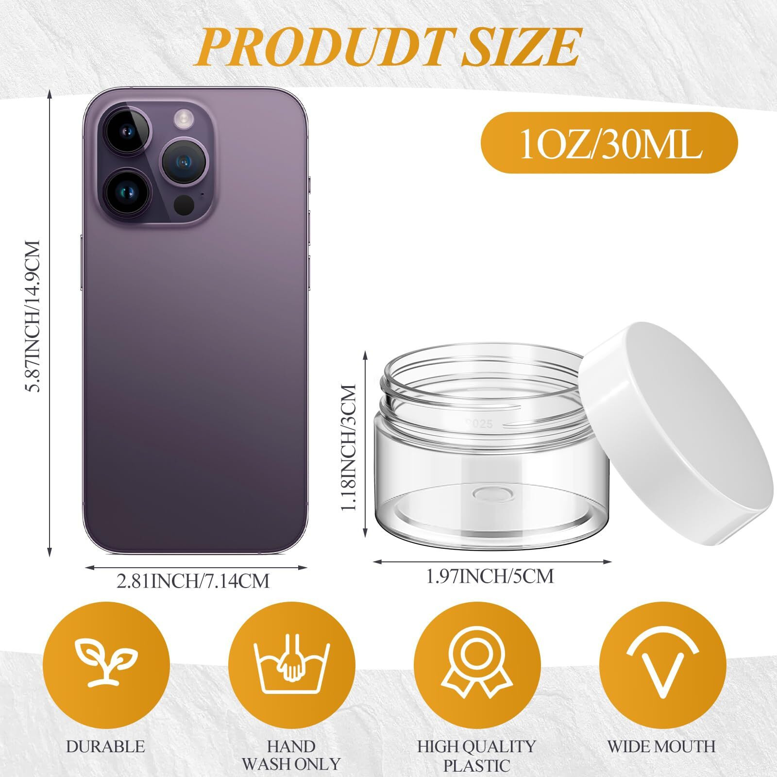 Patelai 60 Pcs 1 Oz Plastic Container Jars With Lids Round Clear Travel Cosmetic Container Jars For Toiletries, Lotion, Cream, Ointments, Makeup, Rhinestone, Samples, Kitchen Storage