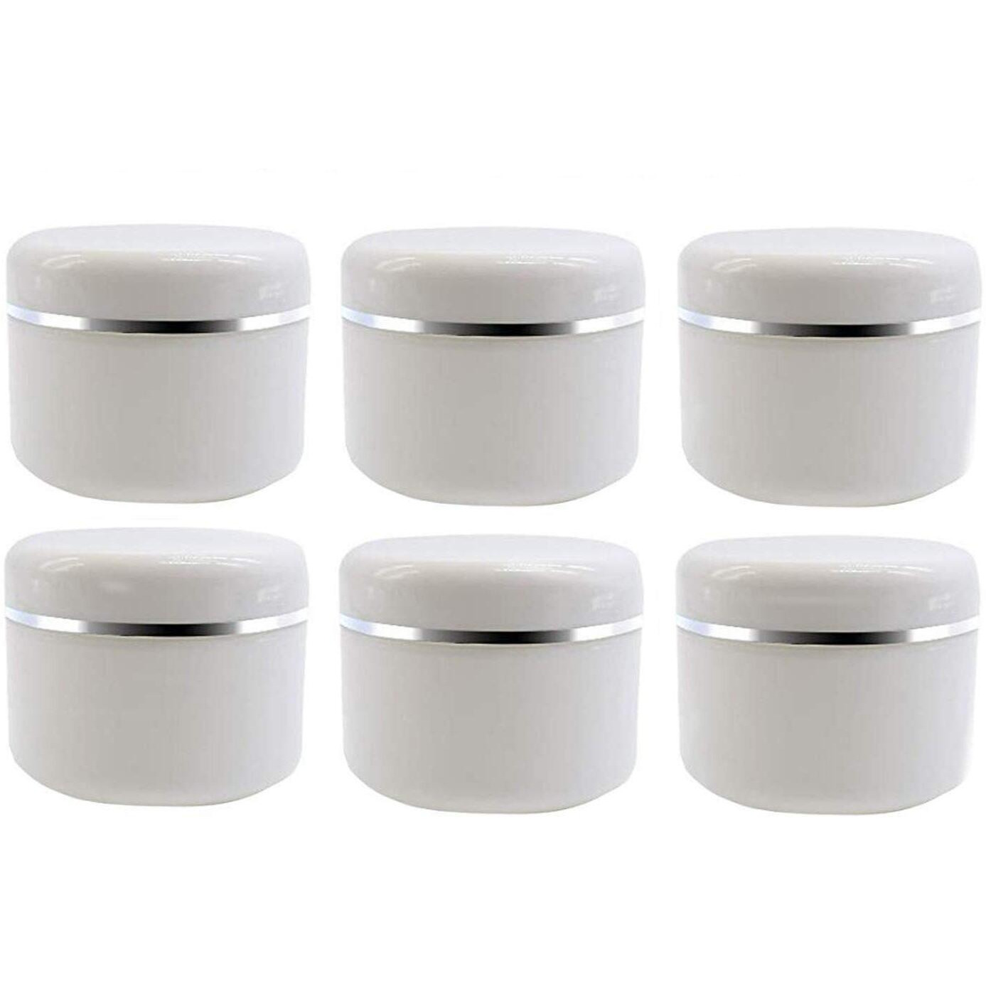 Ericotry 20Ml 0.67Oz White Silver Edge Empty Refillable Cosmetic Plastic Jars With Dome Lid Make Up Face Cream Lip Balm Lotion Storage Container Travel Case Bottle Pot Pack Of 6 (20Ml/0.67Oz)