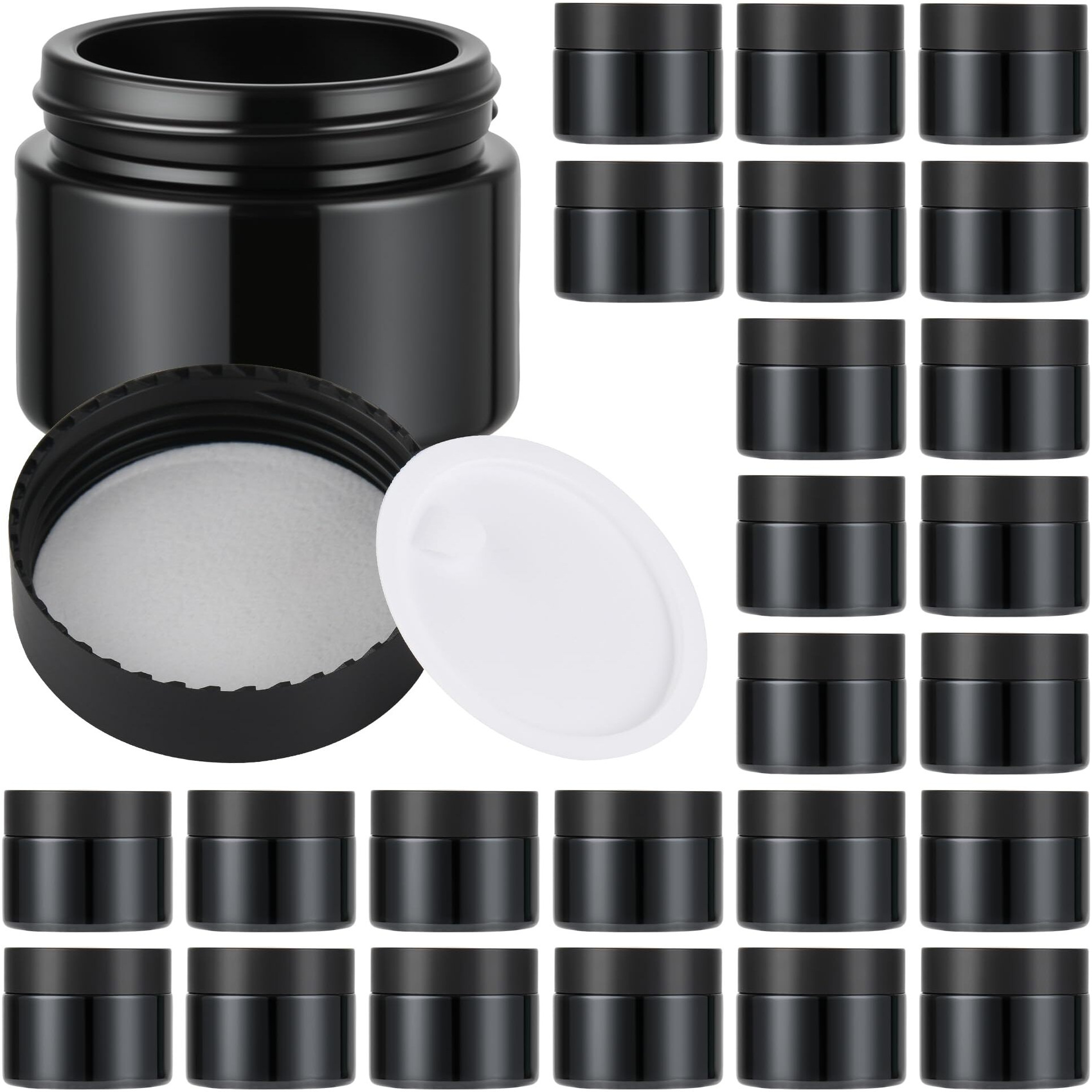 Glass Jars With Lids,Eco-Friendly Cosmetic Containers With Airtight Black Lids & Liners, Multi-Color Options For Cream, Lotion, Body Butter, Diy Skincare Travel Jars (Black, 2Oz)