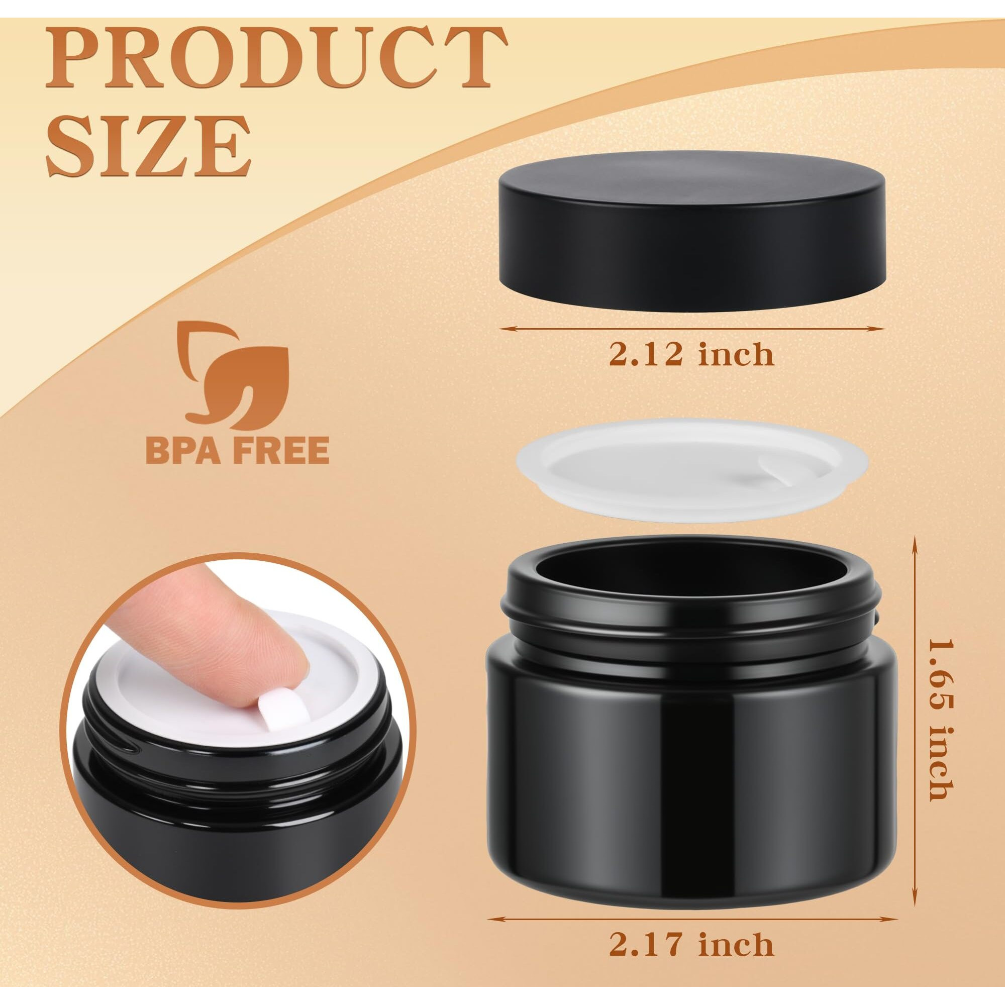 Glass Jars With Lids,Eco-Friendly Cosmetic Containers With Airtight Black Lids & Liners, Multi-Color Options For Cream, Lotion, Body Butter, Diy Skincare Travel Jars (Black, 2Oz)