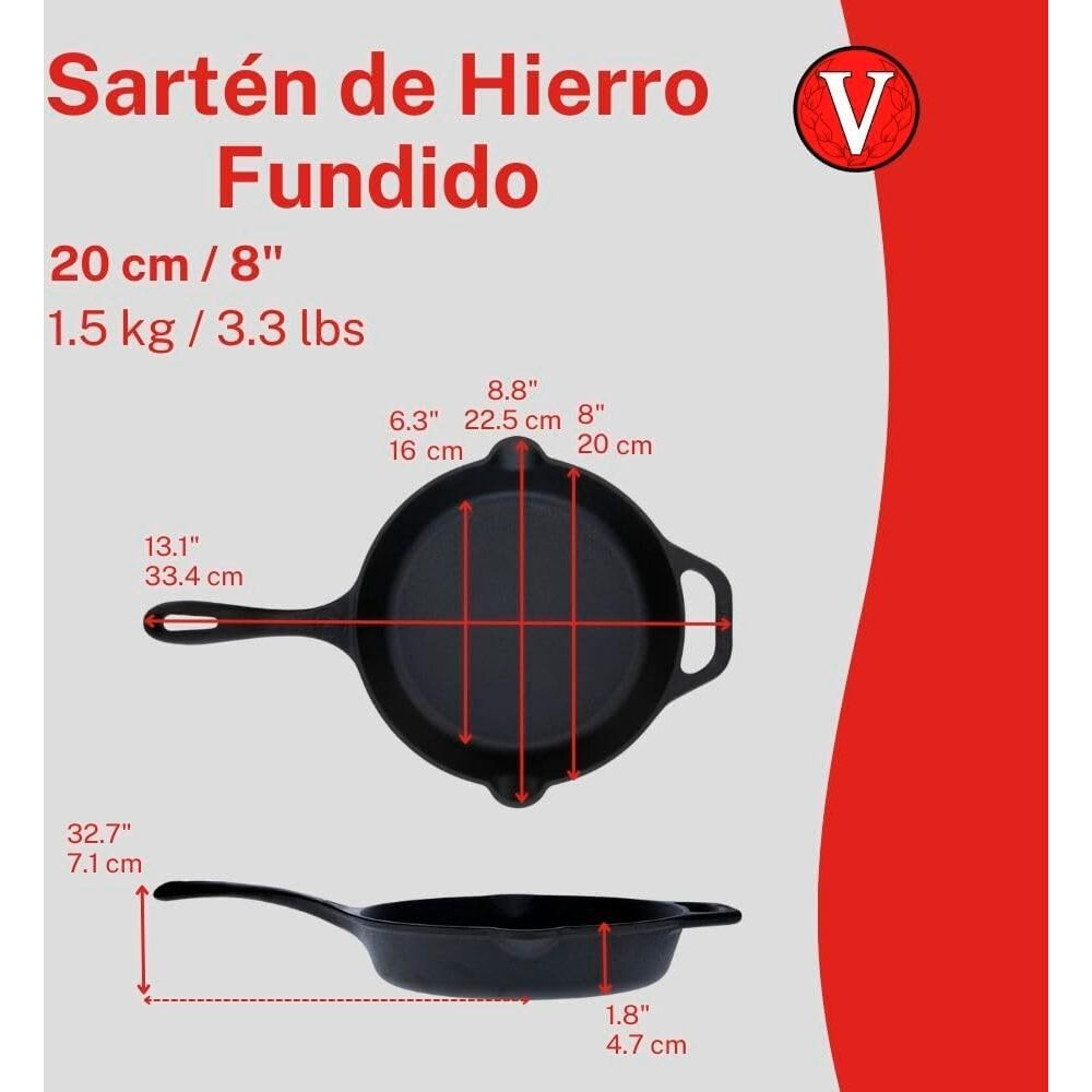 Victoria - Skl-208 Cast Iron Skillet. Small Frying Pan Seasoned With 100% Kosher Certified Non-Gmo Flaxseed Oil, 8"", Black