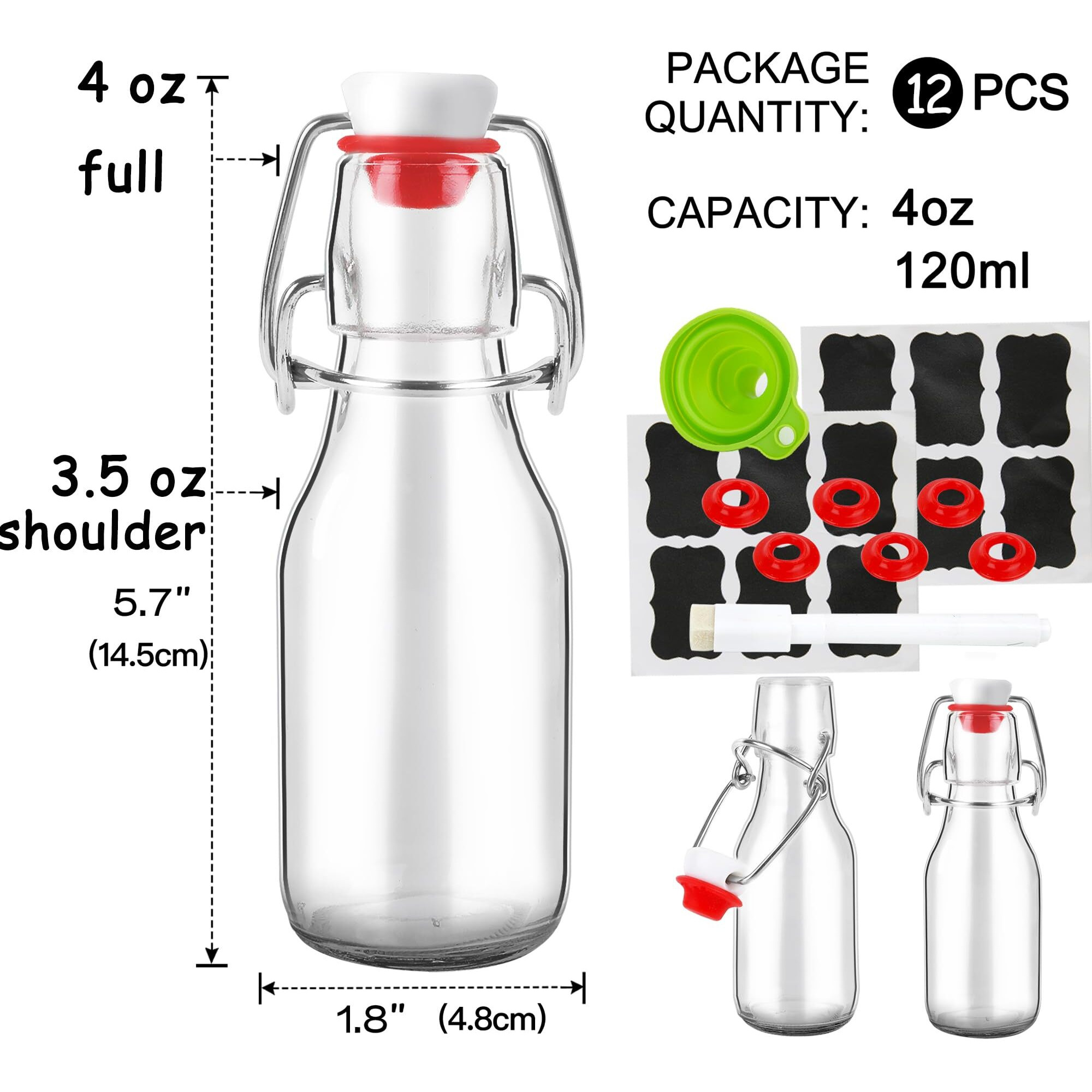 Zebeiyu 12 Pack 4 Oz Swing Top Glass Bottles,Flip Top Glass Bottles With Airtight Caps For Home Brewing Beer,Kombucha,2Nd Fermentation,Kefir,Beverages,Soda,Oils,Vinegar,Limoncello,Vanilla Extract