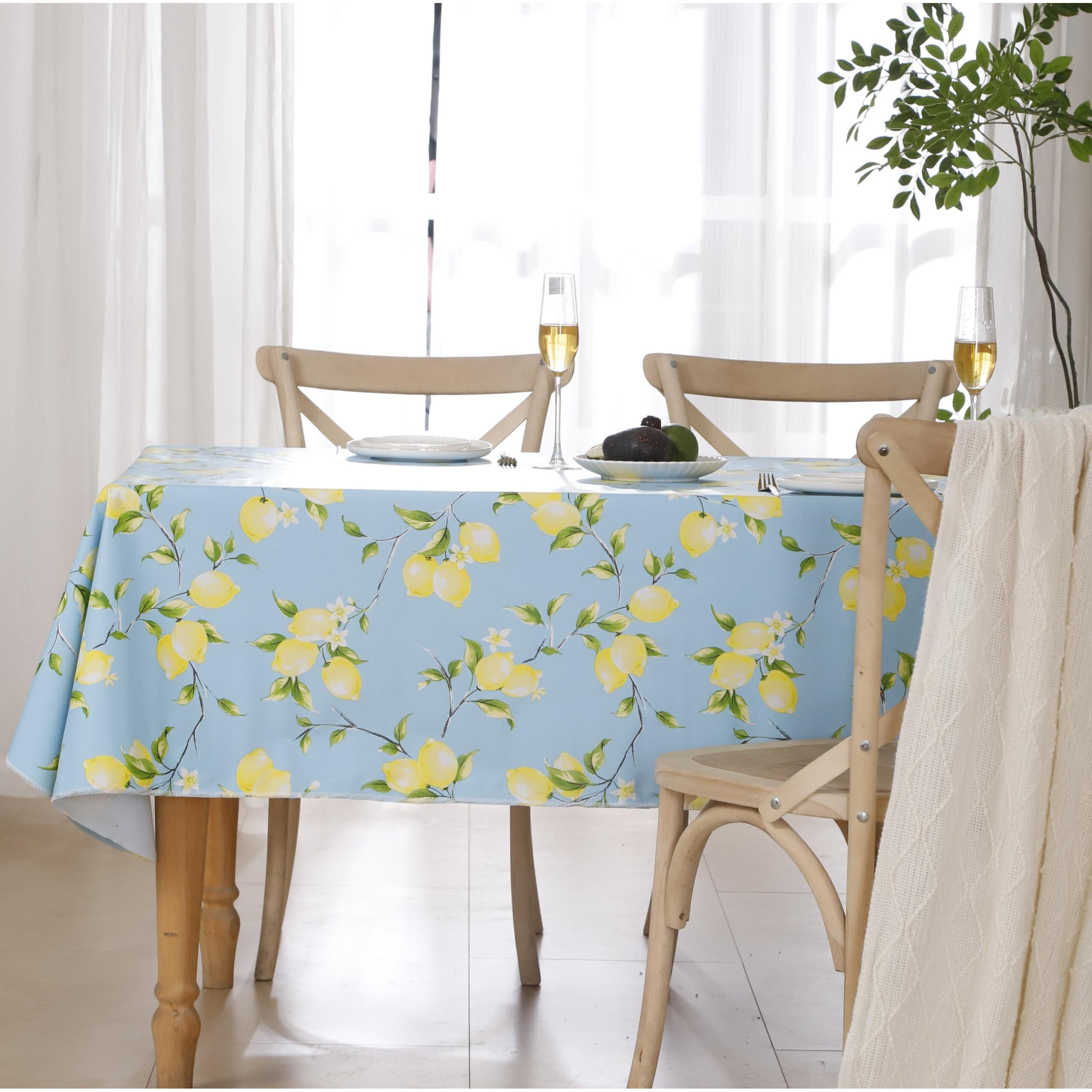 Heavy Duty Vinyl Tablecloth With Flannel Backing Waterproof Oil-Proof Plastic Table Cloth Stain-Resistant Wipeable Rectangle Or Square Table Cover For Indoor And Outdoor (Lemon, 60X102 Inch)