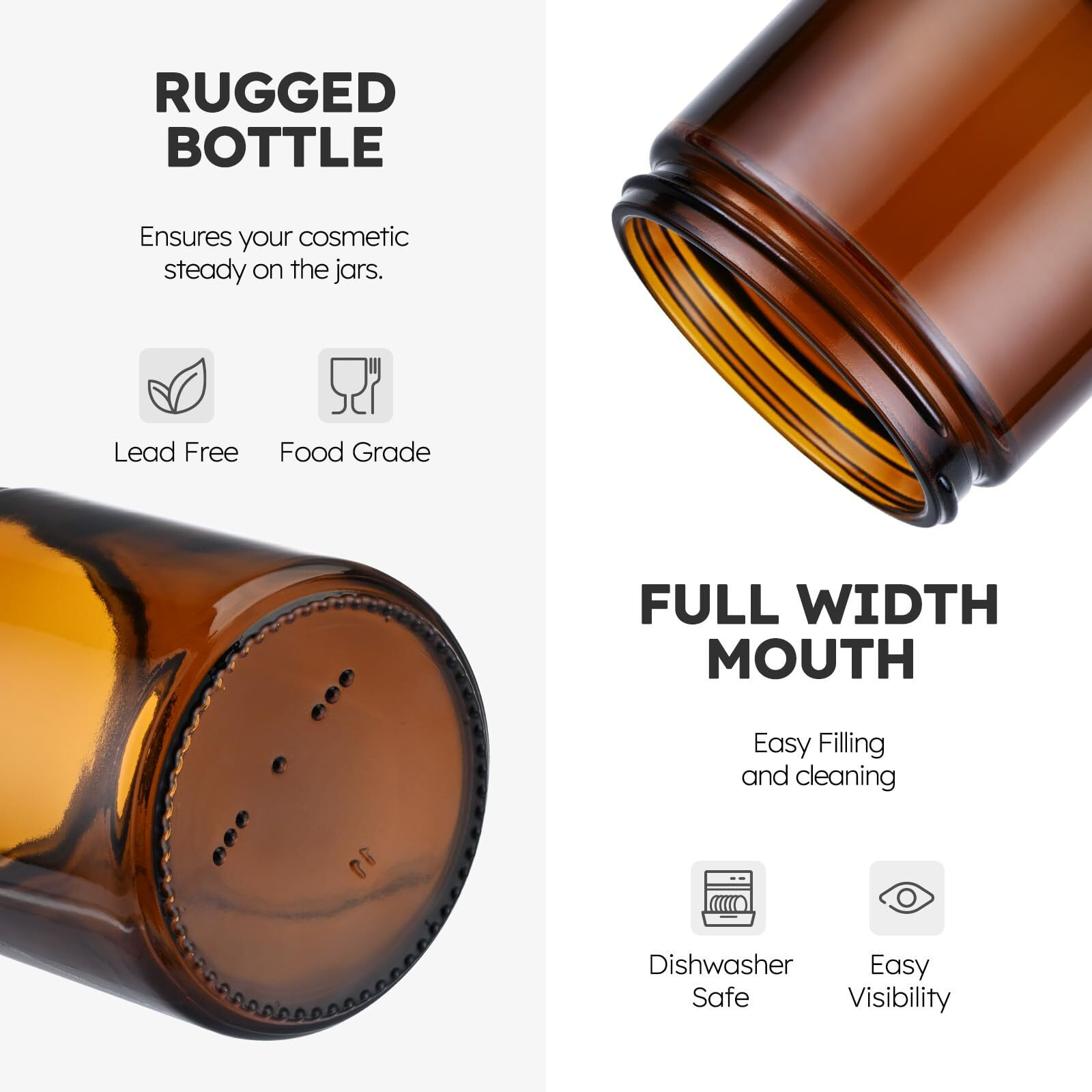 8Oz Glass Jars With Metal Lids, 2 Pack Candle Jars With Blank Labels, 250G Amber Wide Mouth | Cosmetic Containers For Sample, Cream, Lotion, Honey, Powder, Jelly | Kitchen & Home
