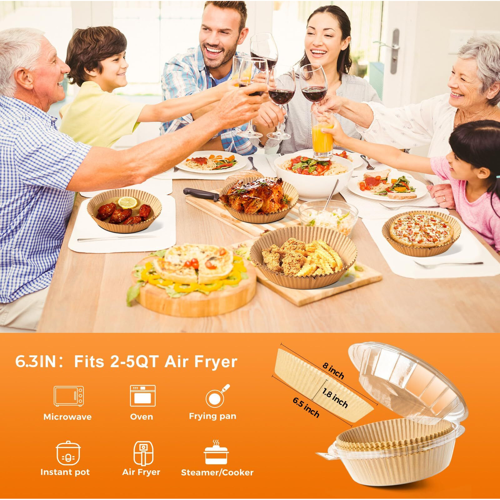 Air Fryer Liners For Najia, 50 Pcs Air Fryer Paper Liners Disposable - 6.3 Inch Round Parchment Sheets For 2-4 Qt Basket, Oil Proof Airfryer Paper Liner For Baking Cooking Food