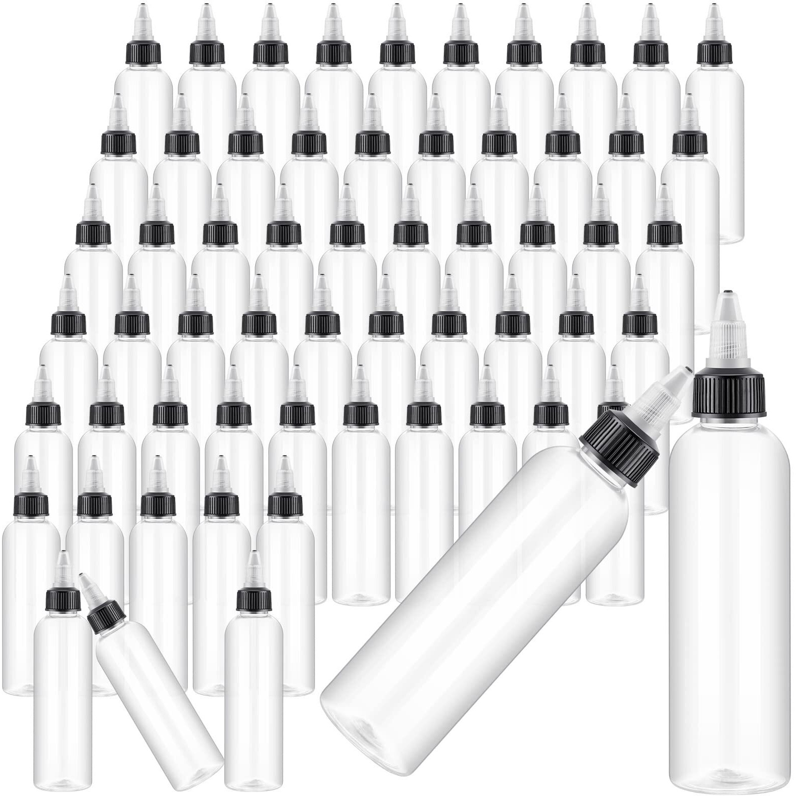 Irenare 80 Pcs 4 Oz Plastic Squeeze Bottles Bulk Boston Dispensing Empty Hair Oil Bottles With 20/410 Twist Top Cap For Essential Oils, Hair Applicator, Liquids, Condiment Dispenser