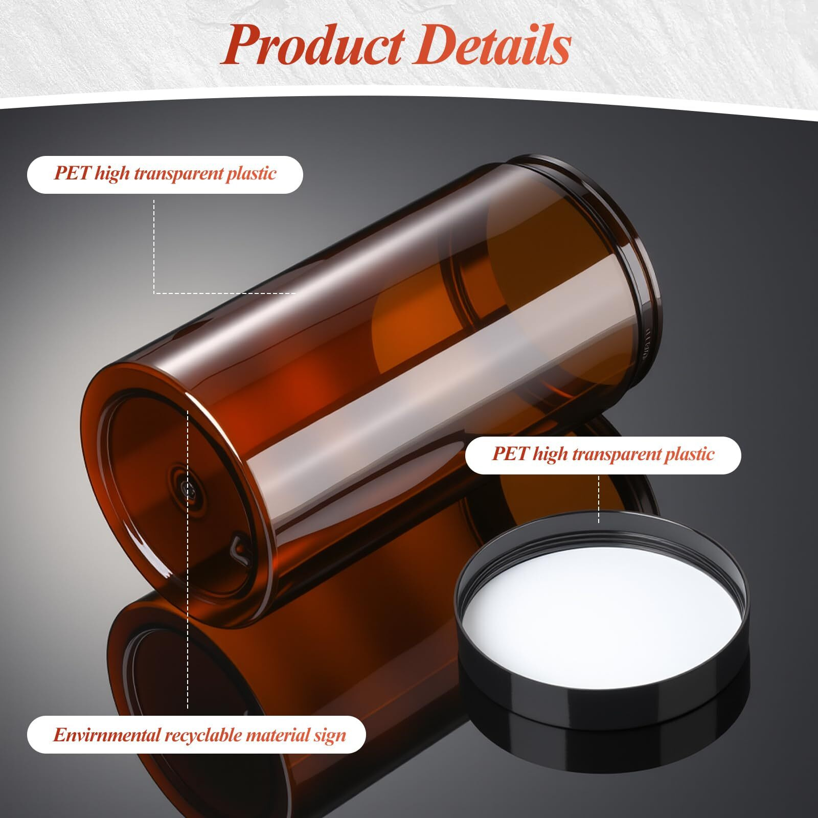 Patelai 4 Pieces Round Wide-Mouth Leak Proof Plastic Container Jars With Lids For Travel Storage Makeup Beauty Products Face Creams Oils Salves Ointments Diy Making(32 Ounce,Amber)