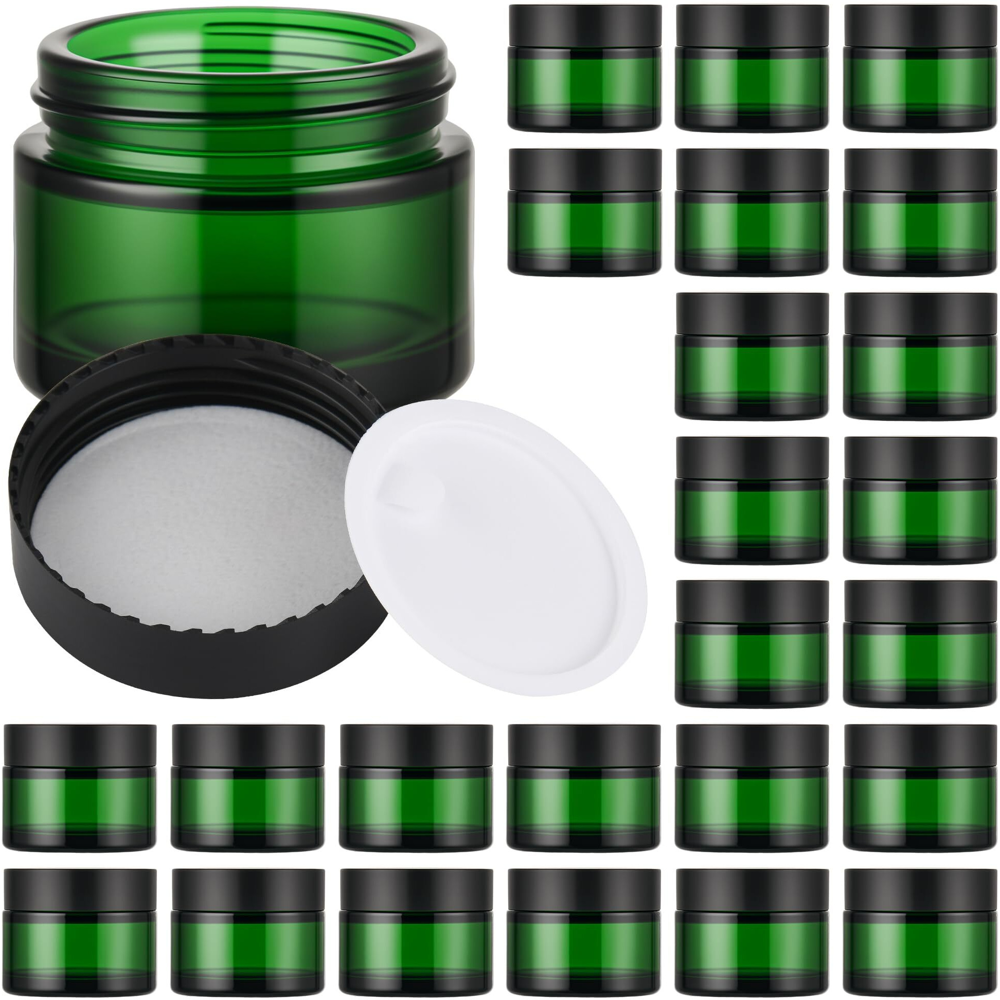 Glass Jars With Lids,Eco-Friendly Cosmetic Containers With Airtight Black Lids & Liners, Multi-Color Options For Cream, Lotion, Body Butter, Diy Skincare Travel Jars (Green, 2Oz)