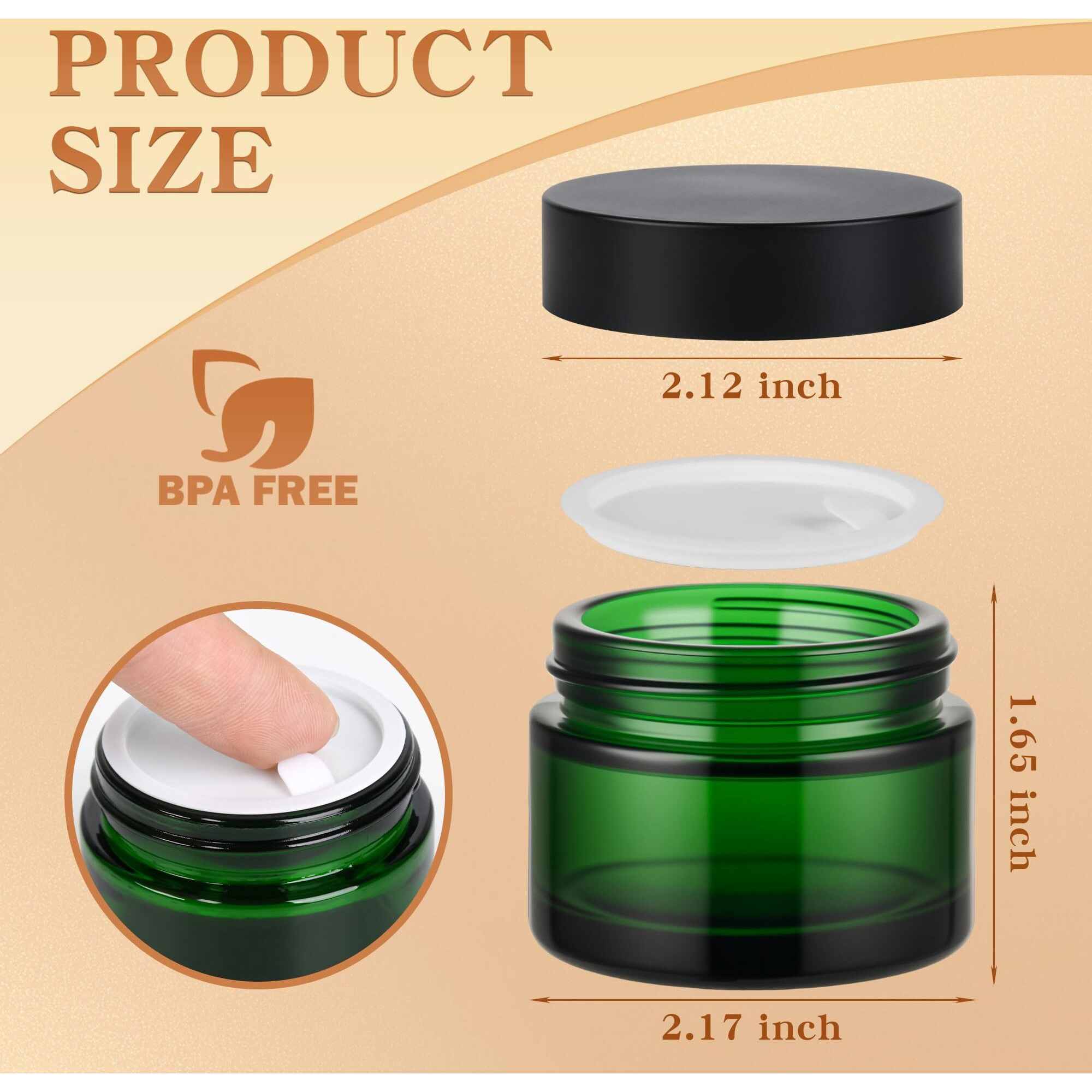 Glass Jars With Lids,Eco-Friendly Cosmetic Containers With Airtight Black Lids & Liners, Multi-Color Options For Cream, Lotion, Body Butter, Diy Skincare Travel Jars (Green, 2Oz)