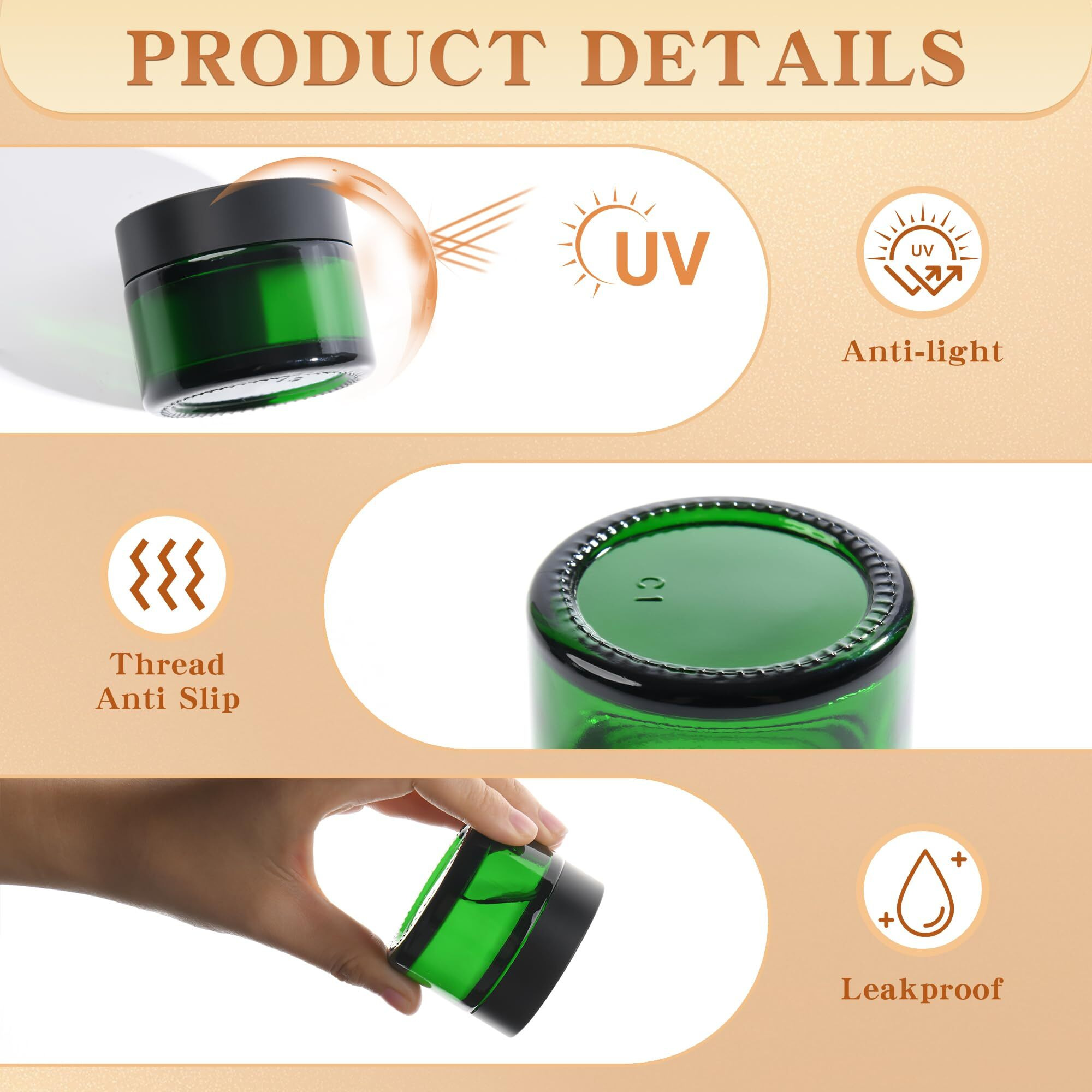 Glass Jars With Lids,Eco-Friendly Cosmetic Containers With Airtight Black Lids & Liners, Multi-Color Options For Cream, Lotion, Body Butter, Diy Skincare Travel Jars (Green, 2Oz)