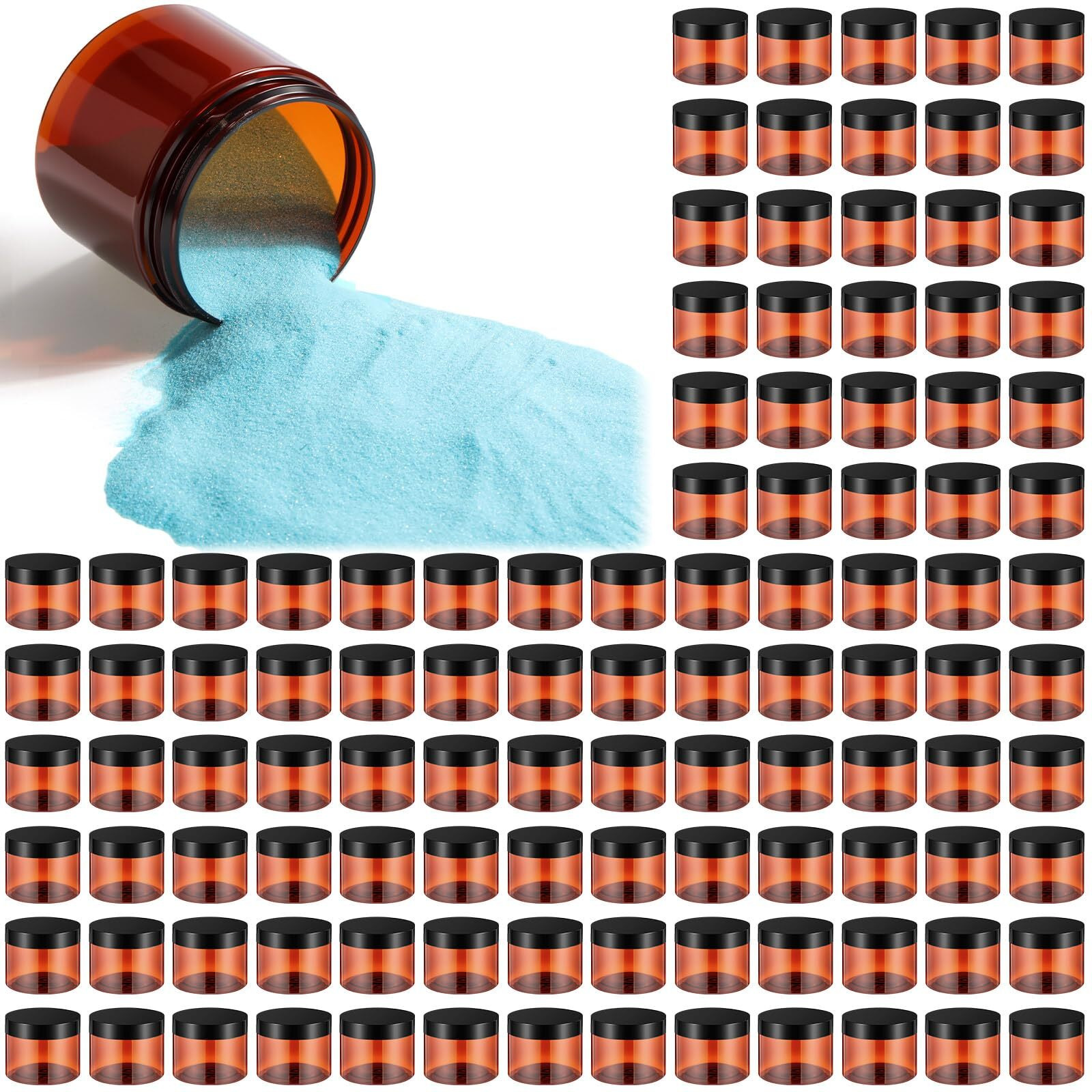 Patelai 60 Pcs Plastic Container Jars With Lids Round Clear Travel Cosmetic Container Jars For Toiletries, Lotion, Cream, Ointments, Makeup, Rhinestone, Samples, Kitchen Storage(Amber,6 Oz)