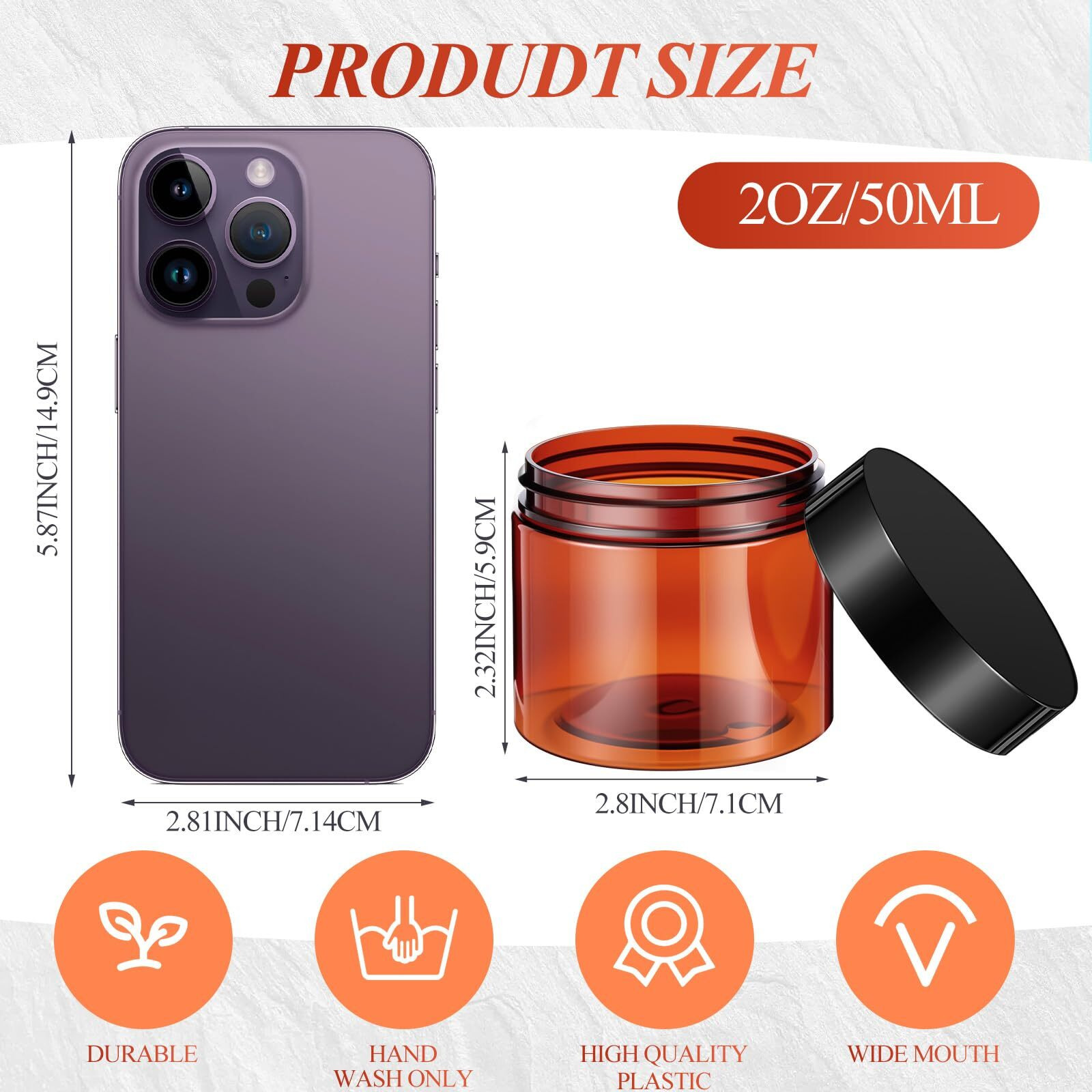 Patelai 60 Pcs Plastic Container Jars With Lids Round Clear Travel Cosmetic Container Jars For Toiletries, Lotion, Cream, Ointments, Makeup, Rhinestone, Samples, Kitchen Storage(Amber,6 Oz)