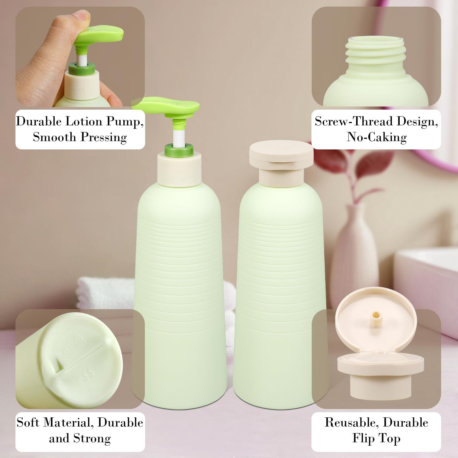 Umetass 13.4Oz Travel Shampoo Bottle With Flip Cap, Refillable Plastic Pump Bottles Dispenser For Soap, Shampoo, Lotions, Liquid Body Wash, Creams And Massage Oil (2 Pack, 13.5Oz/400Ml)