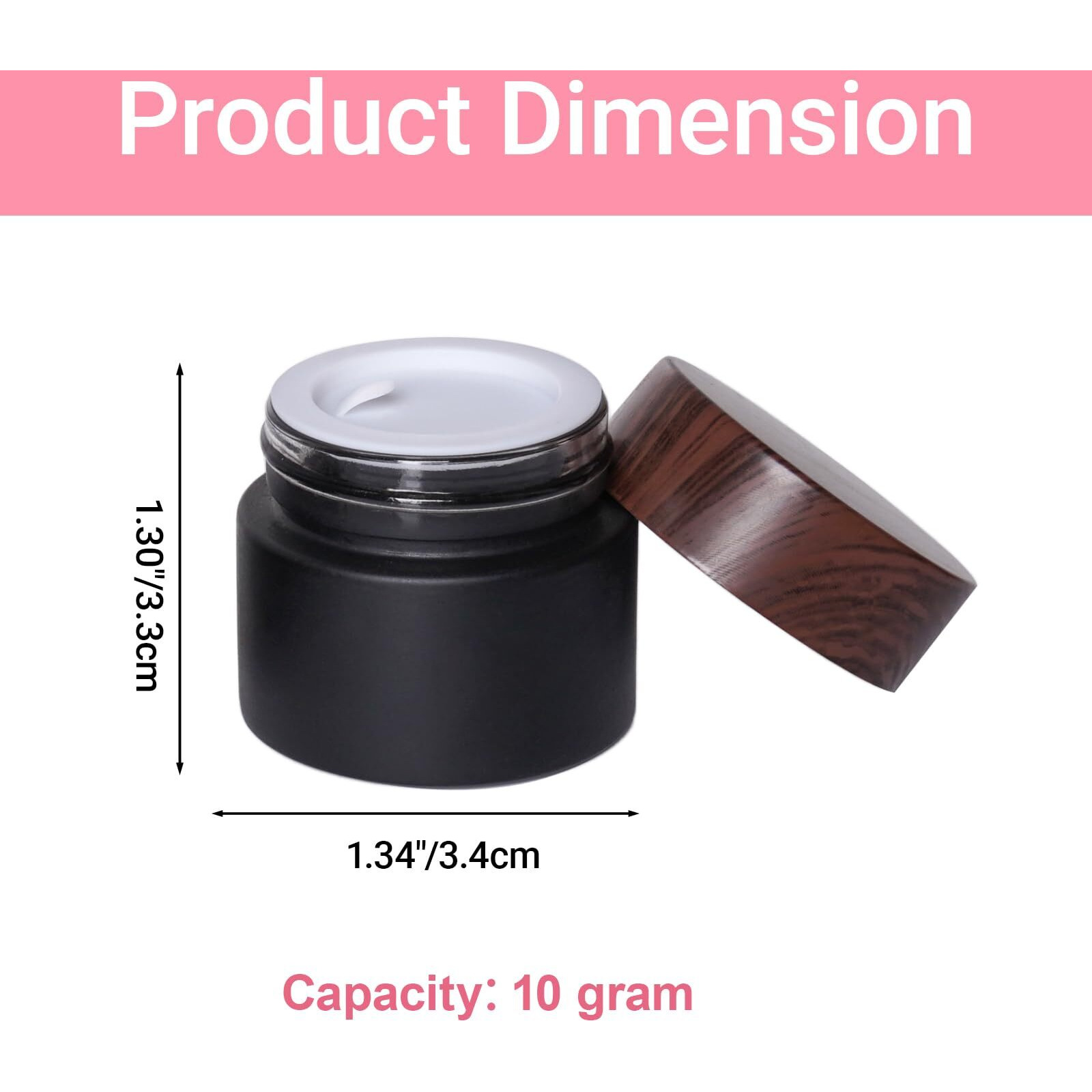 Miayon 6Pcs 0.35 Oz Small Travel Lotion Containers With Lids Glass Sample Empty Round Cosmetic Jar Bottles For Creams Makeup Lotion Toiletries Storage (Black, 10 Gram)