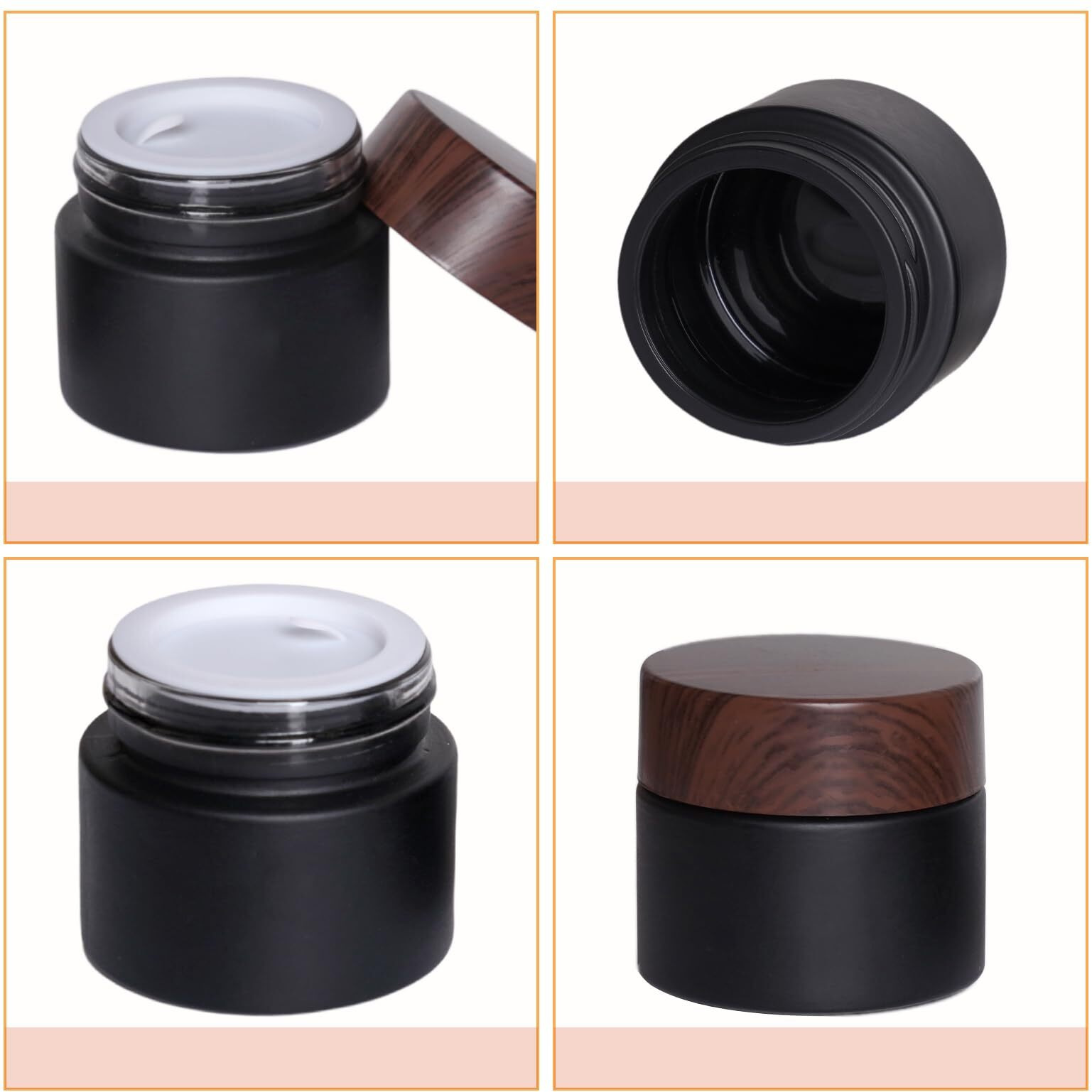 Miayon 6Pcs 0.35 Oz Small Travel Lotion Containers With Lids Glass Sample Empty Round Cosmetic Jar Bottles For Creams Makeup Lotion Toiletries Storage (Black, 10 Gram)