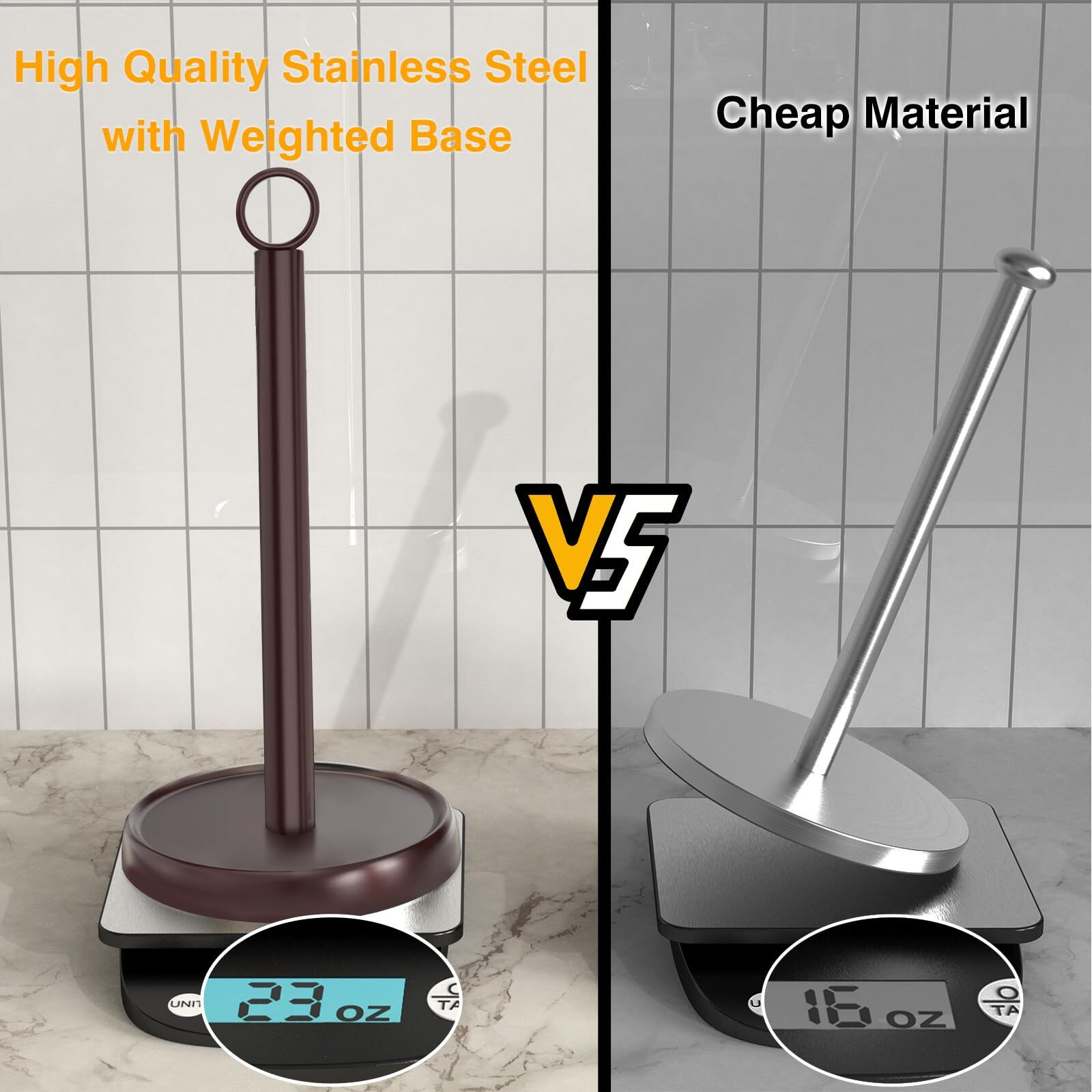 Oil Rubbed Bronze Paper Towel Holder Countertop, Oil Rubbed Bronze Kitchen Accessories Decor, Stainless Steel, Weighted Base, Paper Towel Stand For Bathroom Farmhouse Essentials