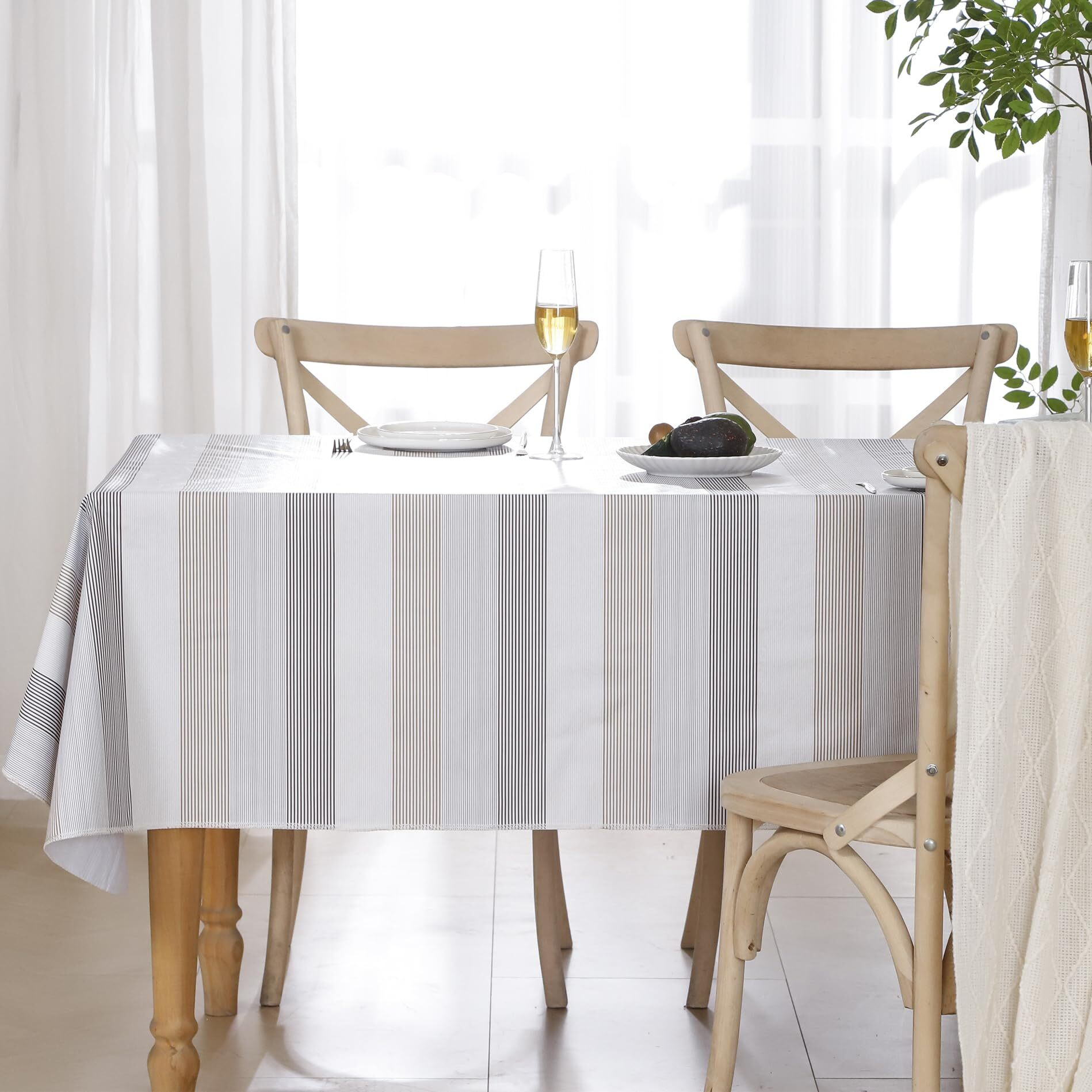 Heavy Duty Vinyl Tablecloth With Flannel Backing Waterproof Oil-Proof Plastic Table Cloth Stain-Resistant Wipeable Rectangle Or Square Table Cover For Indoor And Outdoor (Line