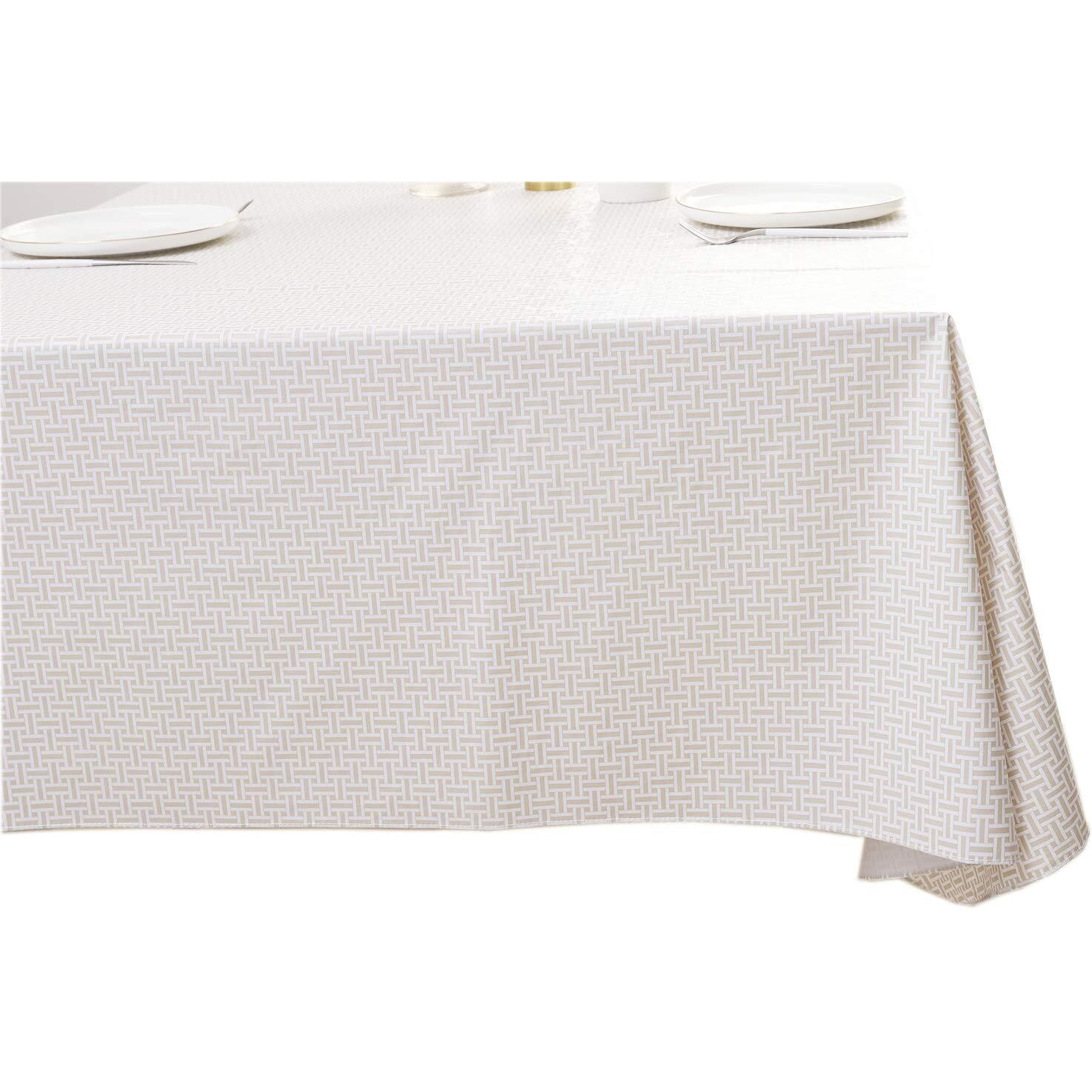 Vinyl Tablecloth With Flannel Backed Waterproof Oil-Proof Pvc Table Cloth Wipeable Spill-Proof Plastic Table Cover For Indoor And Outdoor(Weave, 60 X 102 Inch Rectangle)