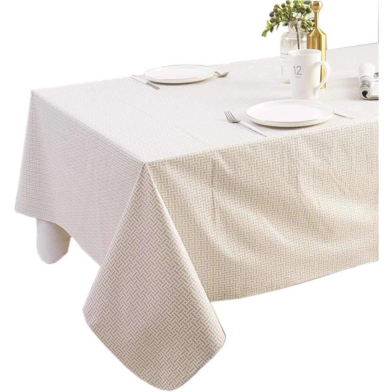 Vinyl Tablecloth With Flannel Backed Waterproof Oil-Proof Pvc Table Cloth Wipeable Spill-Proof Plastic Table Cover For Indoor And Outdoor(Weave, 60 X 102 Inch Rectangle)