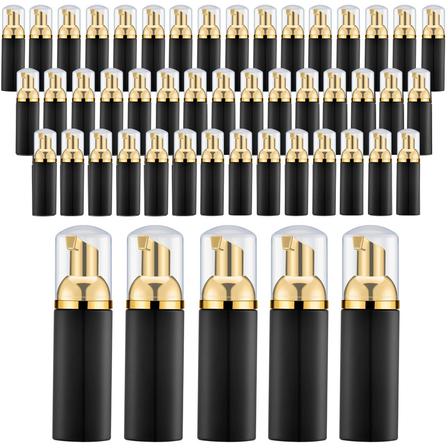 Koibito 2 Oz Black Foam Pump Bottle, Empty Lash Shampoo Bottles, Travel Foaming Dispenser For Hand Soap,Body Wash(50 Pcs, Clear Cap)