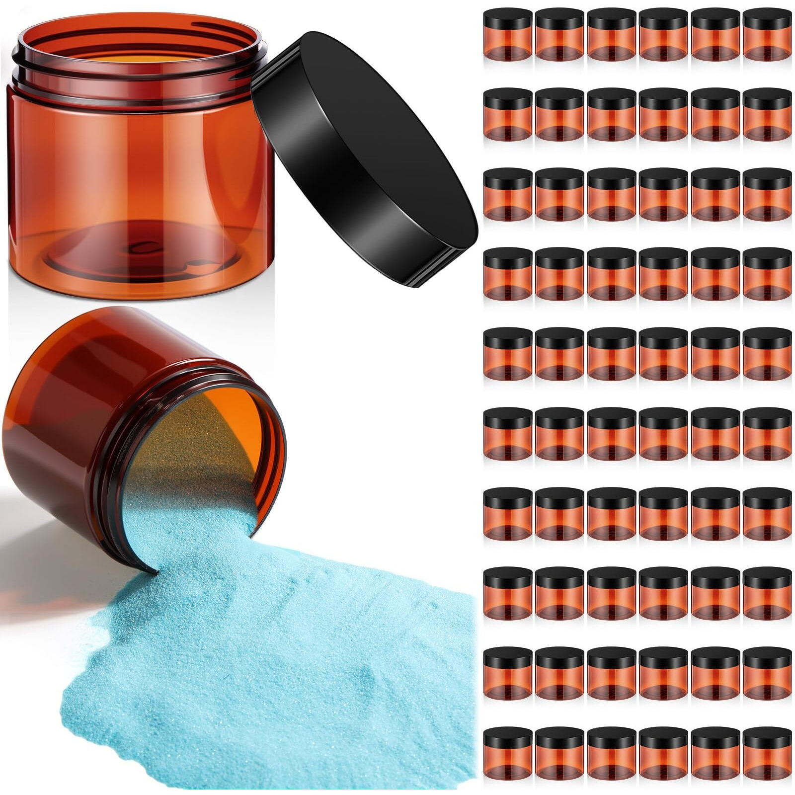 Patelai 60 Pcs Plastic Container Jars With Lids Round Clear Travel Cosmetic Container Jars For Toiletries, Lotion, Cream, Ointments, Makeup, Rhinestone, Samples, Kitchen Storage(Amber,1 Oz)
