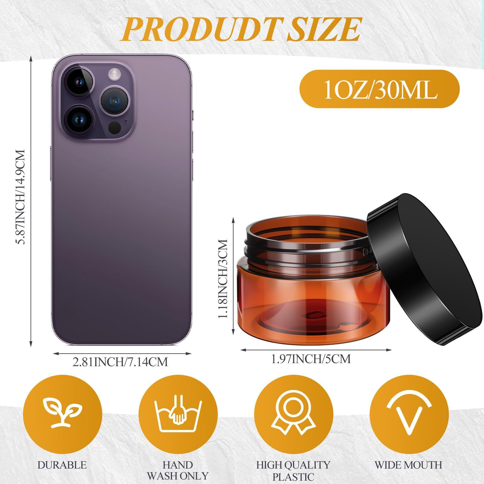 Patelai 60 Pcs Plastic Container Jars With Lids Round Clear Travel Cosmetic Container Jars For Toiletries, Lotion, Cream, Ointments, Makeup, Rhinestone, Samples, Kitchen Storage(Amber,1 Oz)