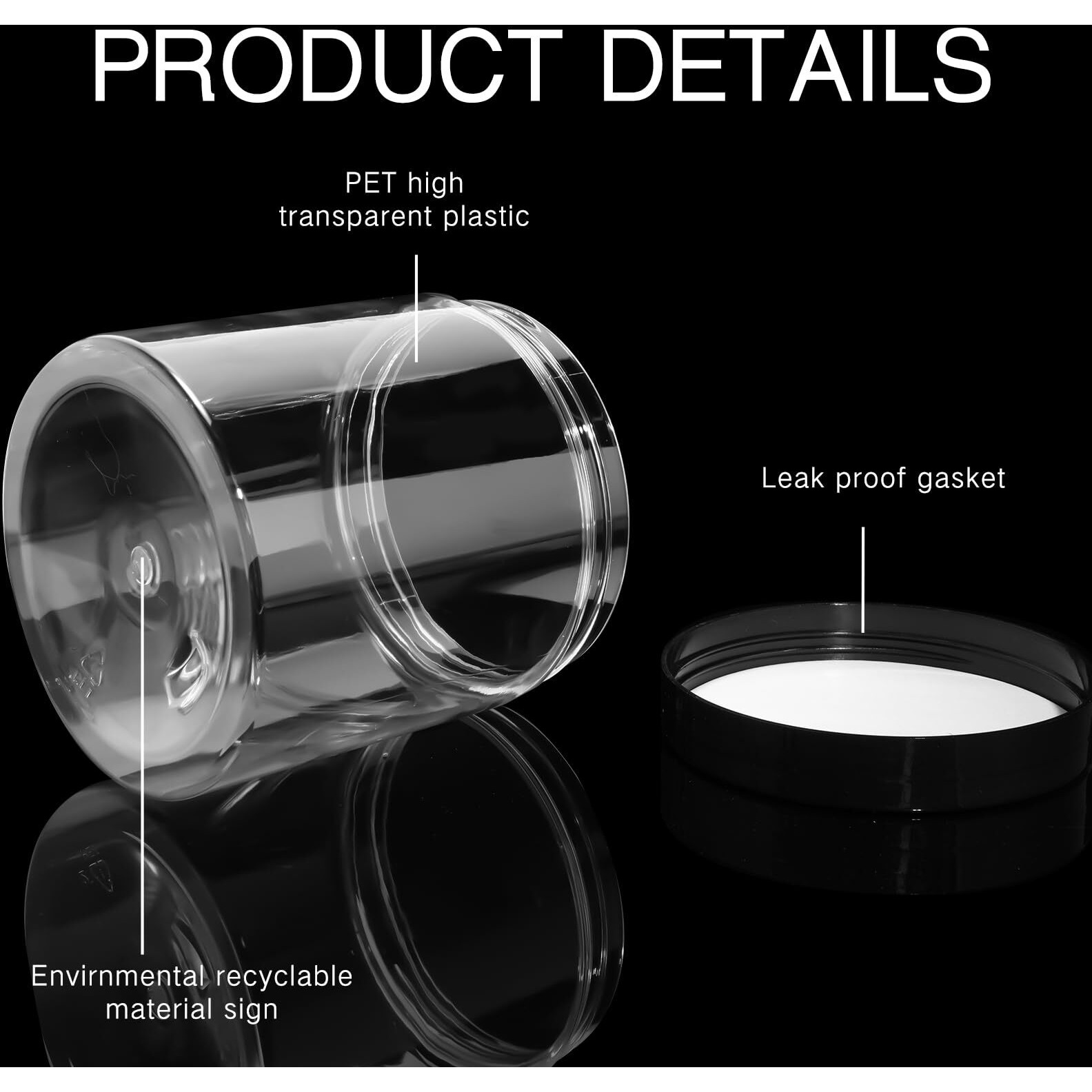 Satinior 12 Pack 16 Oz Plastic Container Jars With Lids Round Clear Travel Cosmetic Container Slime Jars For Toiletries, Lotion, Cream, Ointments, Makeup, Rhinestone, Samples, Kitchen Storage(Black)