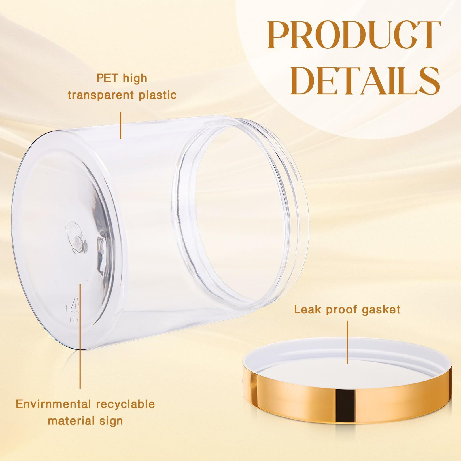 Satinior 12 Pack 16 Oz Plastic Container Jars With Lids Round Clear Travel Cosmetic Container Slime Jars For Toiletries, Lotion, Cream, Ointments, Makeup, Rhinestone, Samples, Kitchen Storage(Gold)