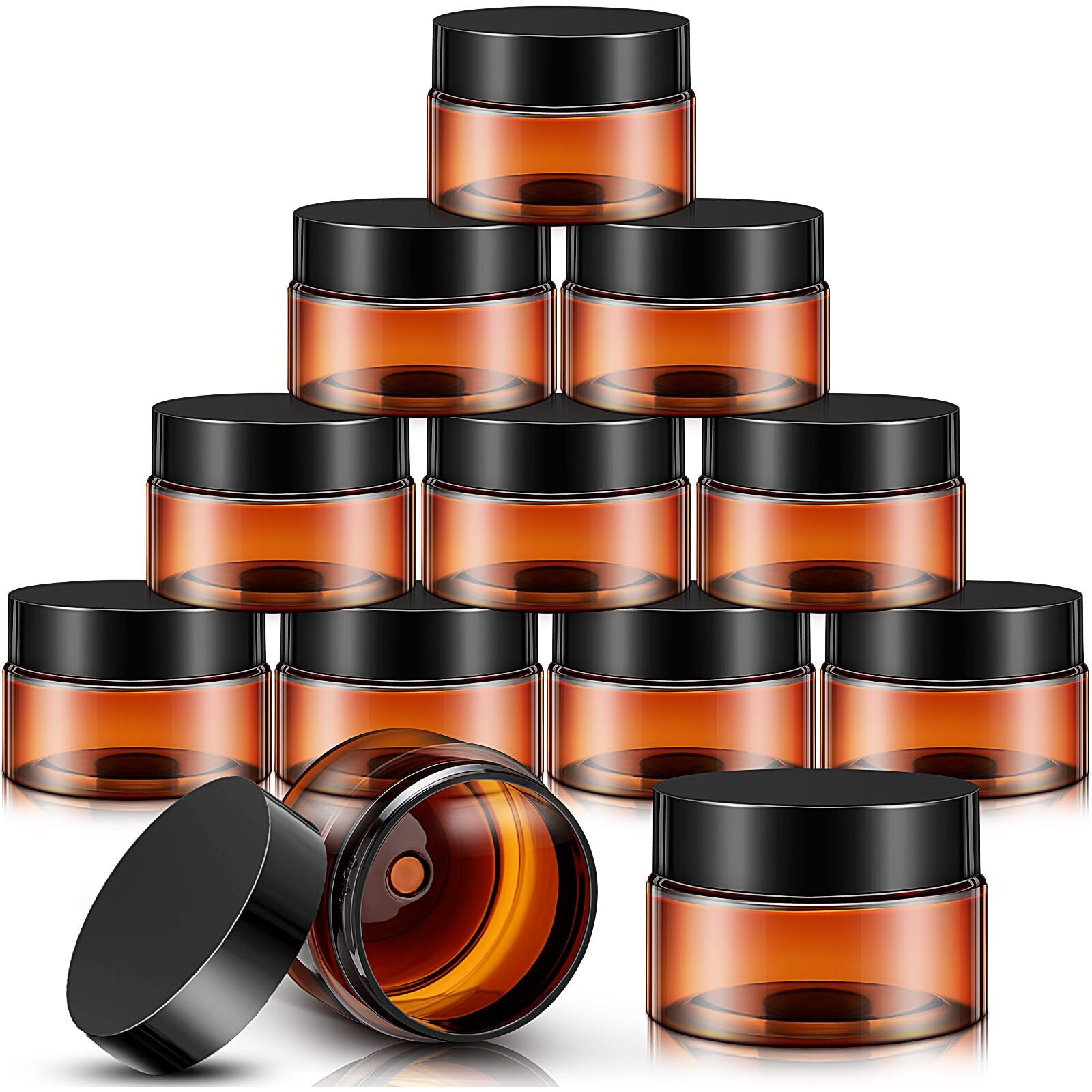 Satinior 12 Pack 12 Oz Plastic Container Jars With Lids Round Clear Travel Cosmetic Container Slime Jars For Toiletries, Lotion, Cream, Ointments, Makeup, Rhinestone, Samples, Kitchen Storage(Amber)