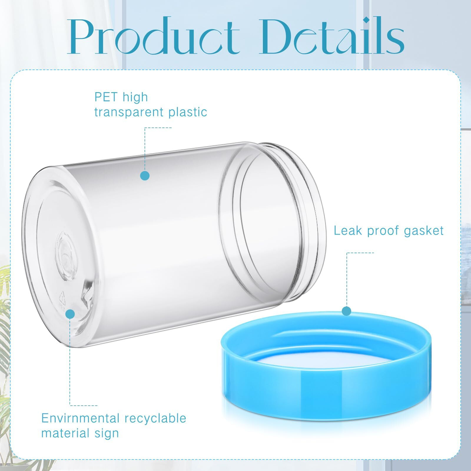Satinior 100 Pcs Plastic Jars With Lids Small Containers Lids Wide Mouth Small Plastic Containers For Lotion Cream Rhinestones Body Butters Travel Storage(10 Oz,Clear With Blue Lid)