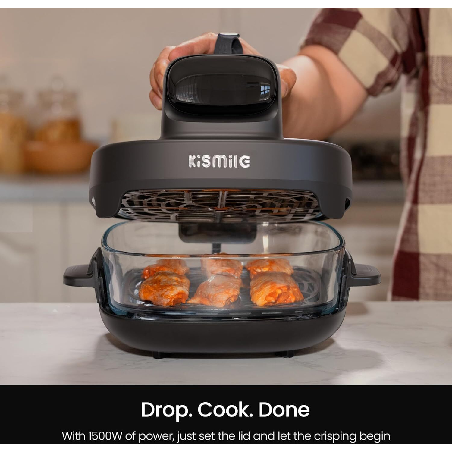 Kismile 5-In-1 Portable Glass Air Fryer, 2.6Qt & 4.7Qt Dual Glass Containers With Lids, 85% Less Oil, Compact Smart Air Fryer Oven For Deep Roast, Crisp, Keep Warm - Freezer & Dishwasher Safe