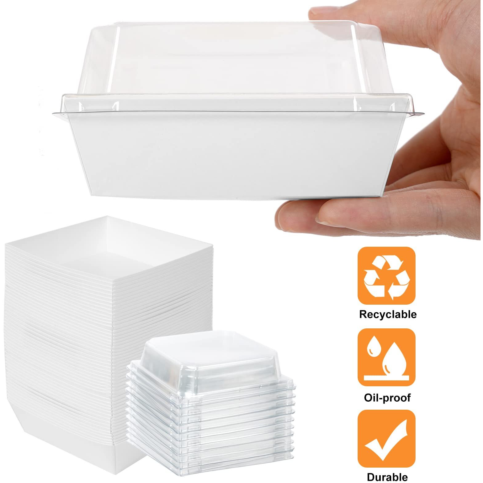 Kosotody 50 Pack Charcuterie Boxes With Clear Lids, 4 Inches White Oil-Proof Kraft Paper Food Containers Bakery Boxes For Sandwich, Cookies, Hot Cocoa, Cupcakes And Strawberries(White)