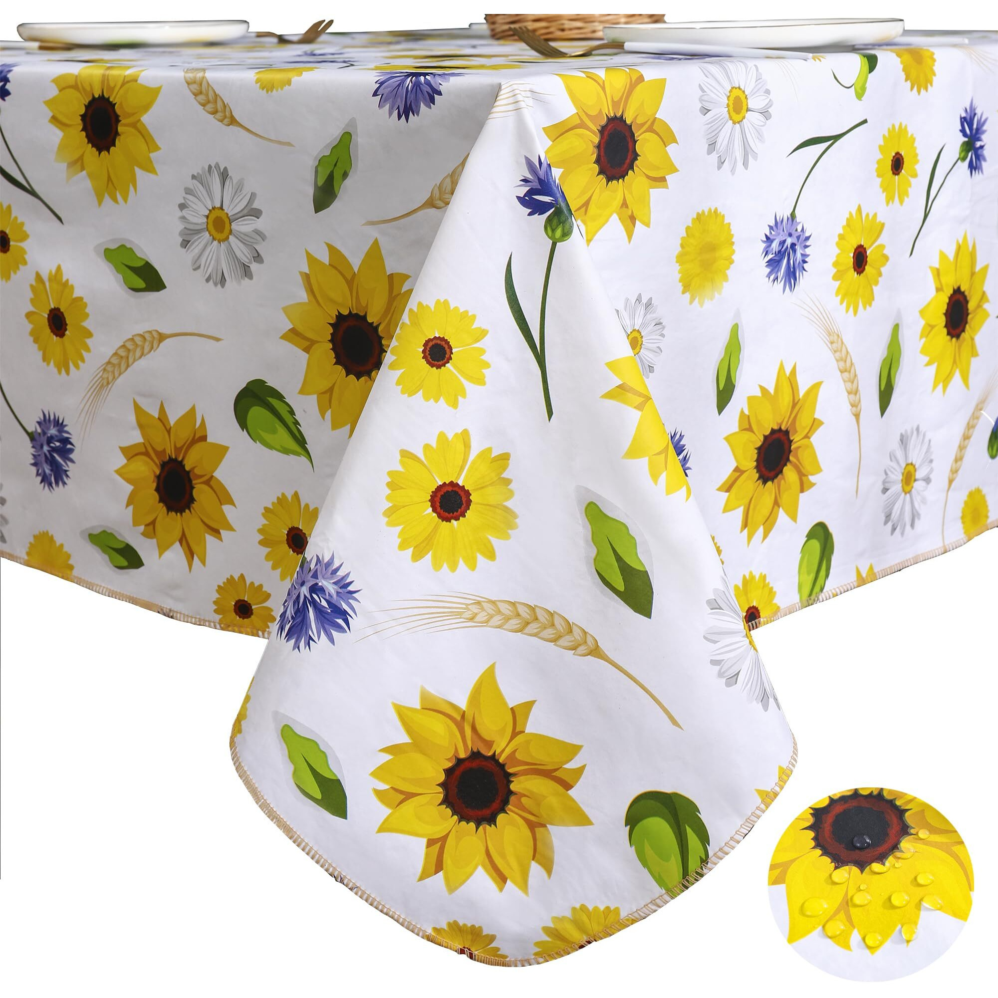 Heavy Duty Vinyl Tablecloth With Flannel Backing Waterproof Oil-Proof Plastic Table Cloth Stain-Resistant Wipeable Rectangle Or Square Table Cover For Indoor And Outdoor (Yellow Flower, 60X102 Inch)
