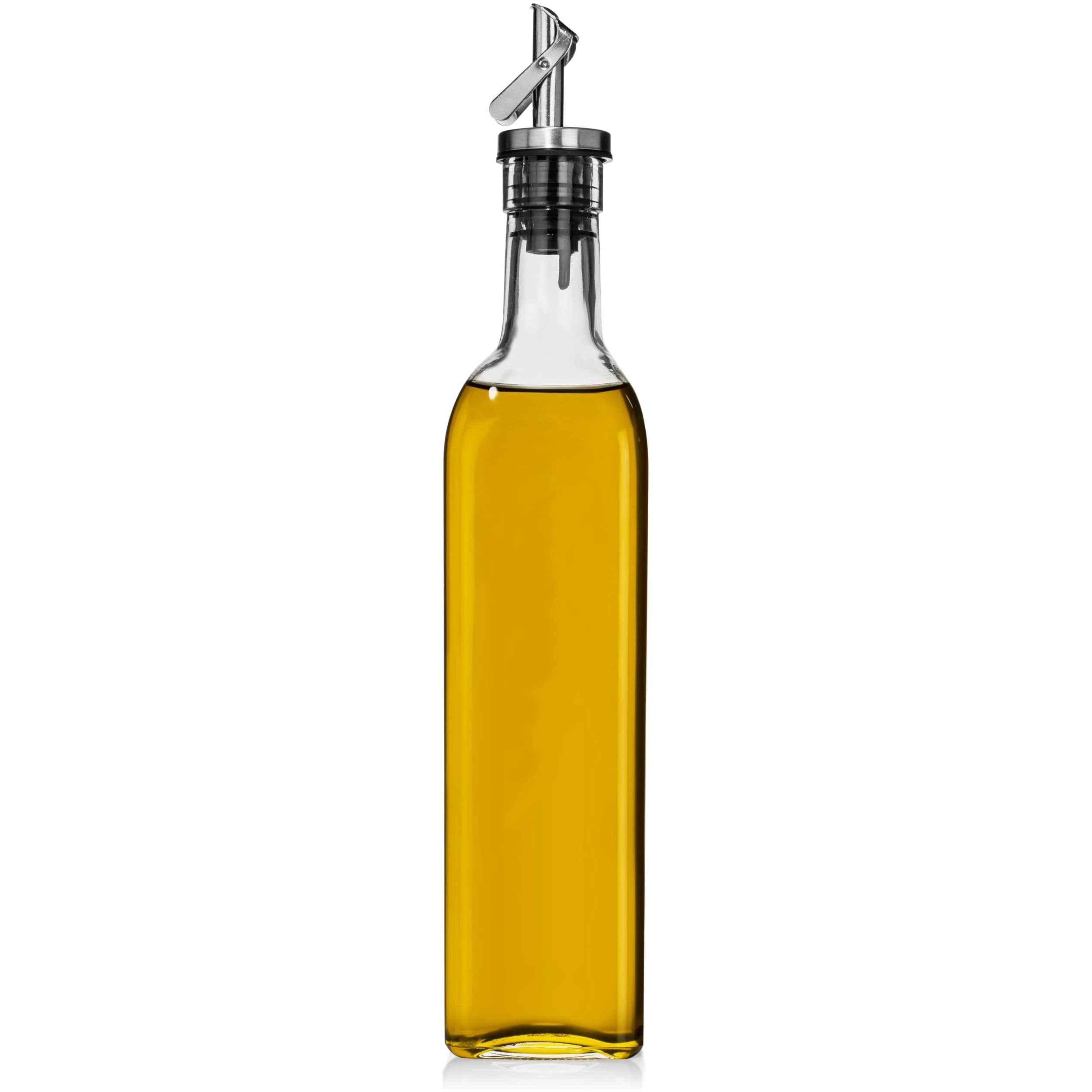 Greenolive Olive Oil Dispenser Bottle - 17 Oz. Clear Glass Bottle With No-Drip Bpa-Free Spout - Ideal For Kitchen And Cooking Essentials - Single Bottle
