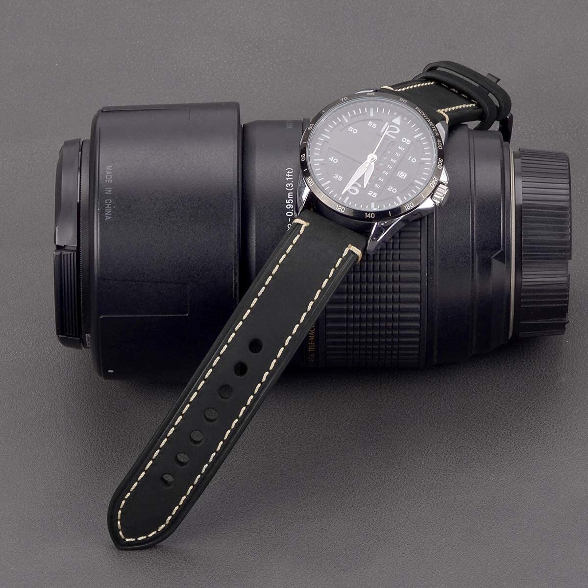 Eache Leather Watch Bands For Men,Vintage Crazy Horse Leather & Vegetable Tanned Leather & Oil Waxed Thick Leather Watch Bands 20Mm 22Mm 24Mm 26Mm, Black-Black Buckle, 26Mm, Vintage